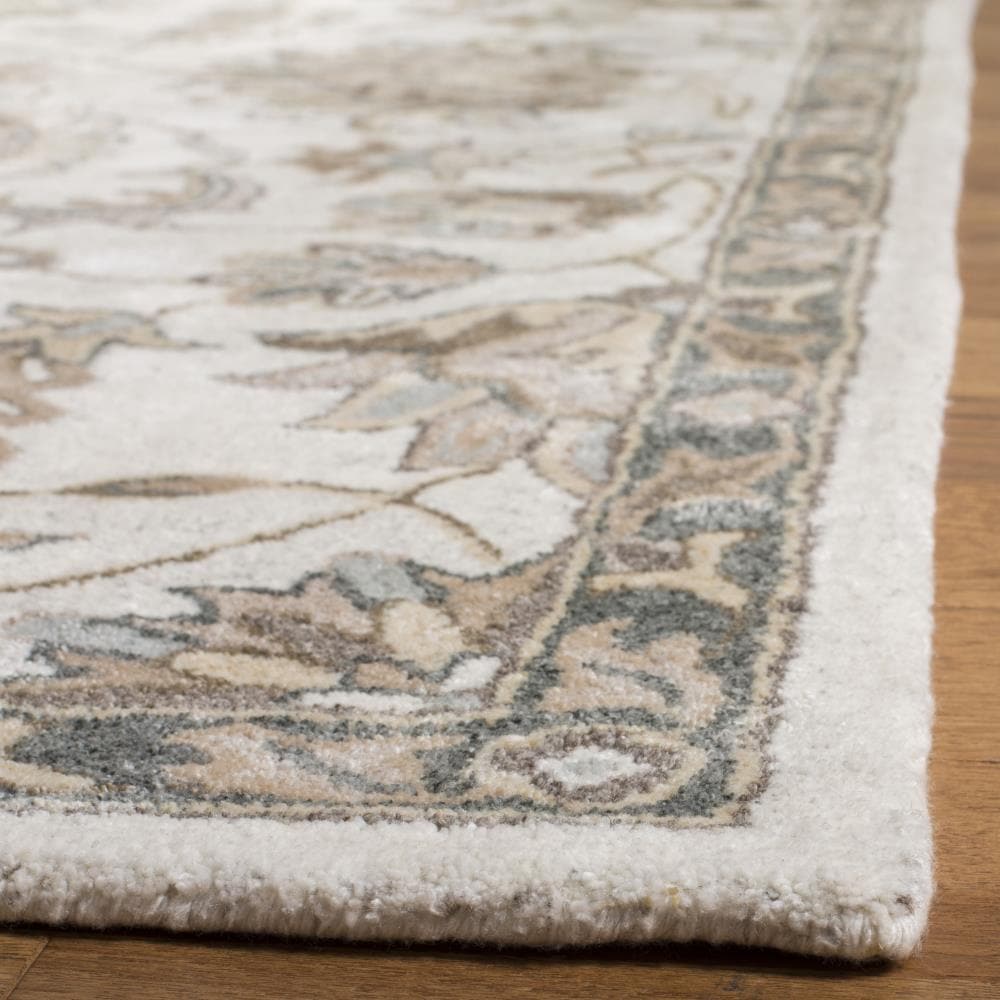 Off-White Floral Tufted Wool-Viscose 5'x8' Area Rug