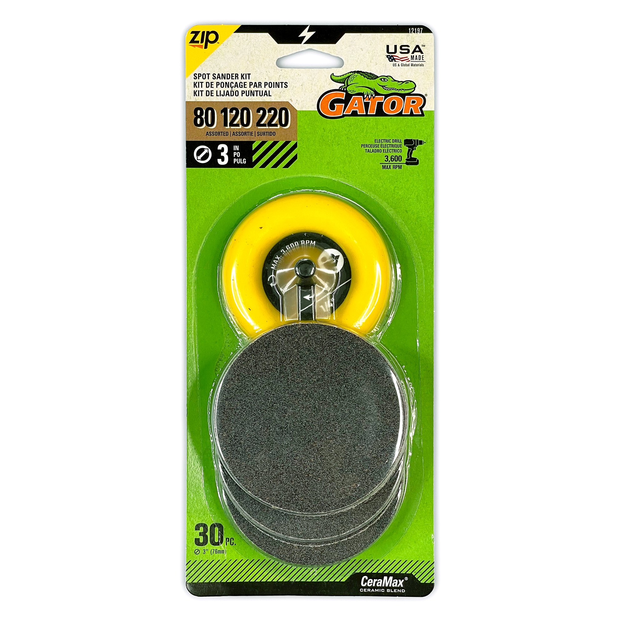 Gator 12197 Zip 30 -Piece Ceramic alumina Multi-grade pack -Grit Disc Sandpaper