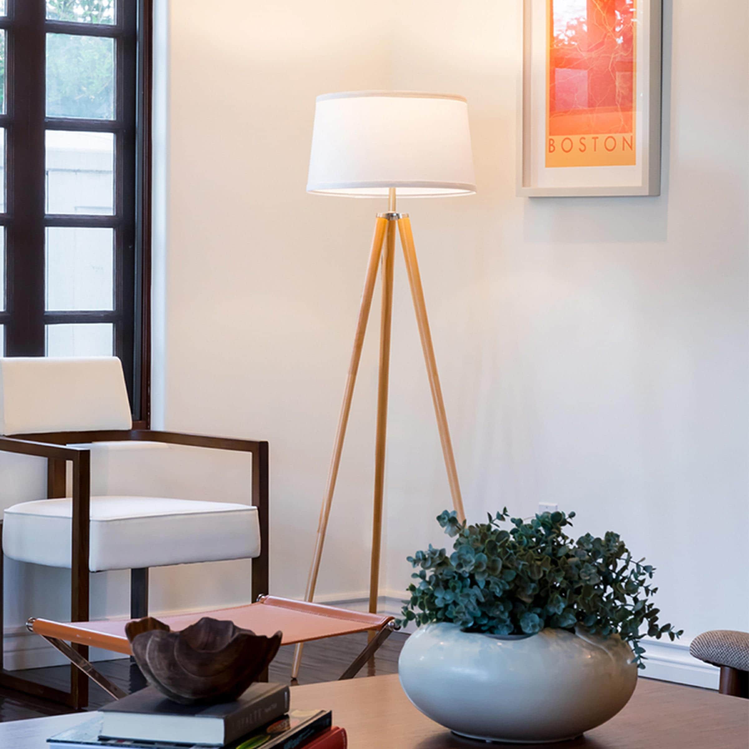 Emma LED Tripod Natural Wood Floor Lamp for Kids' Nursery