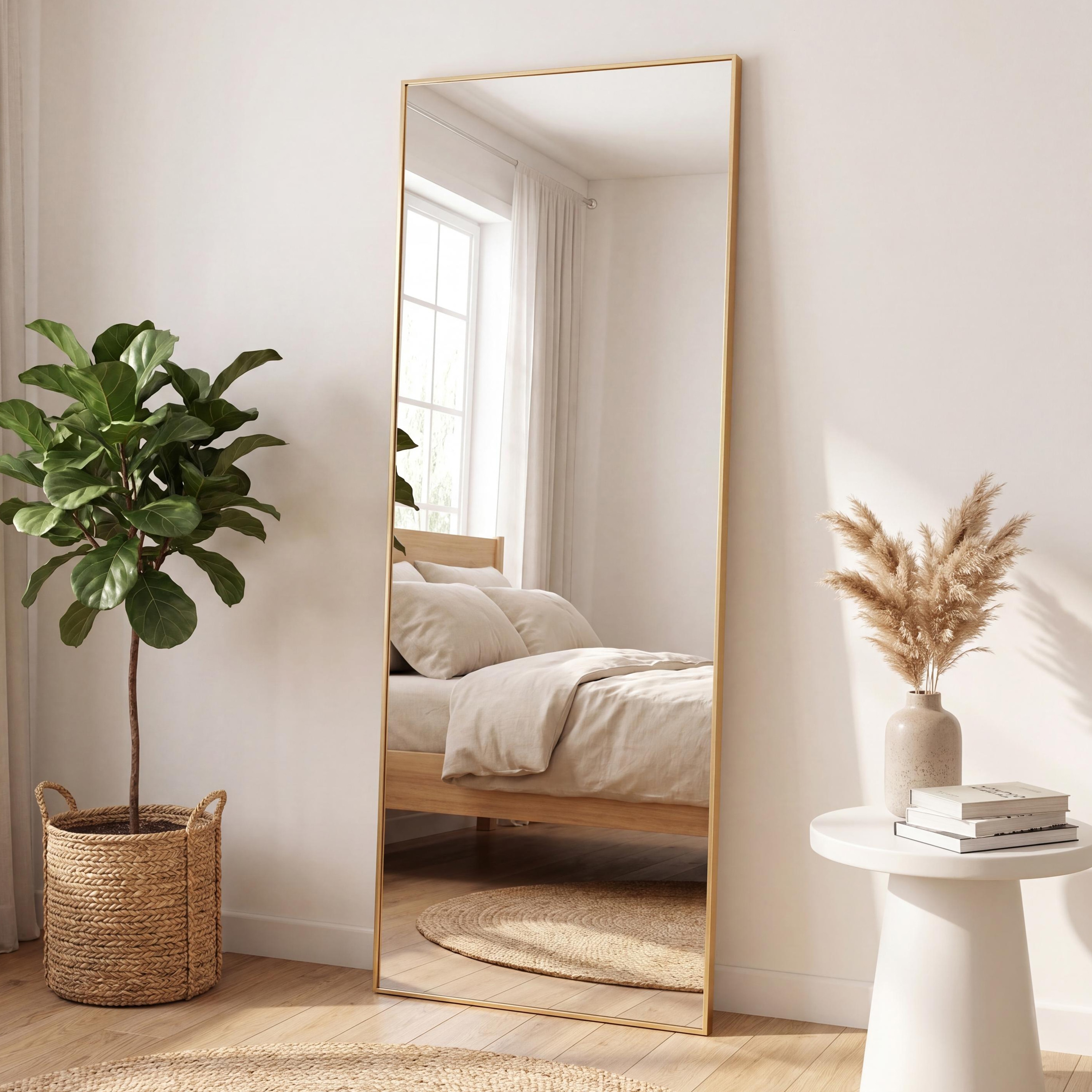 JONATHAN  Y Strait 20-in W x 59-in H Large Rectangular Aluminum Alloy Framed Full-Length Wall Mounted Leaner Mirror - Gold
