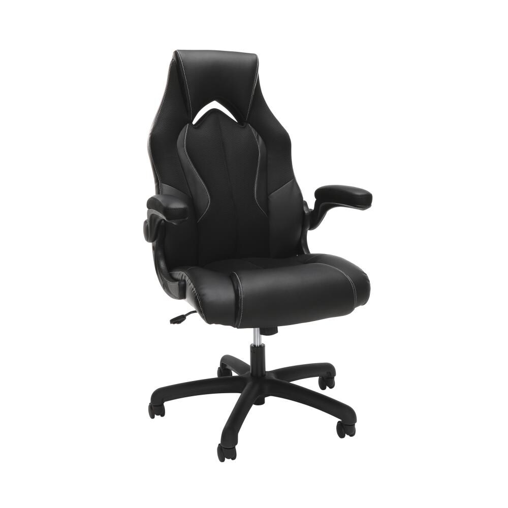 OFM ESS-3086-BLK Essentials by Black Traditional Ergonomic Adjustable Height Swivel Faux Leather Desk Chair