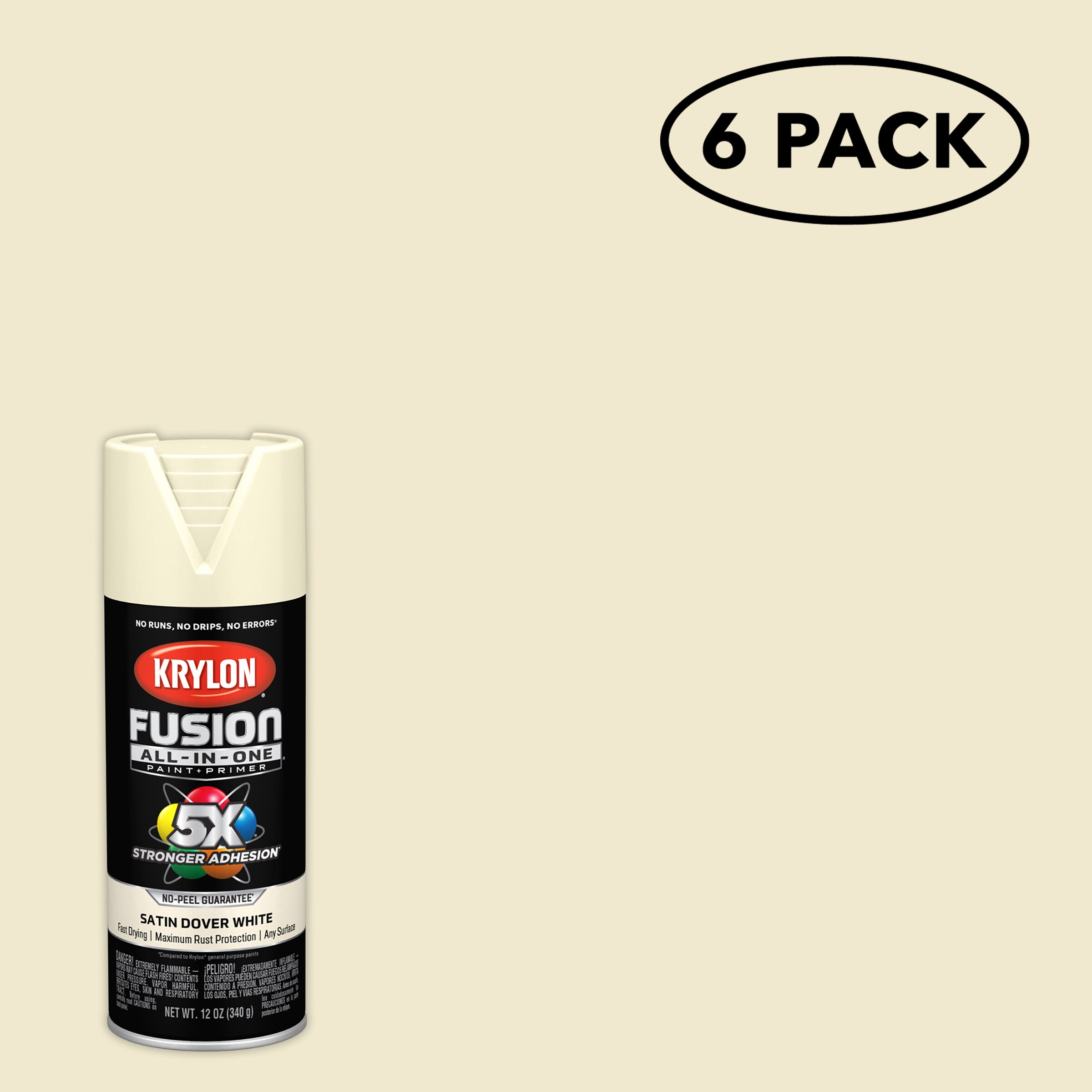 Krylon K02737007SOS Fusion All-In-One 6 -Pack Satin Dover White Spray paint and primer in one ( NET WT. 36-oz )