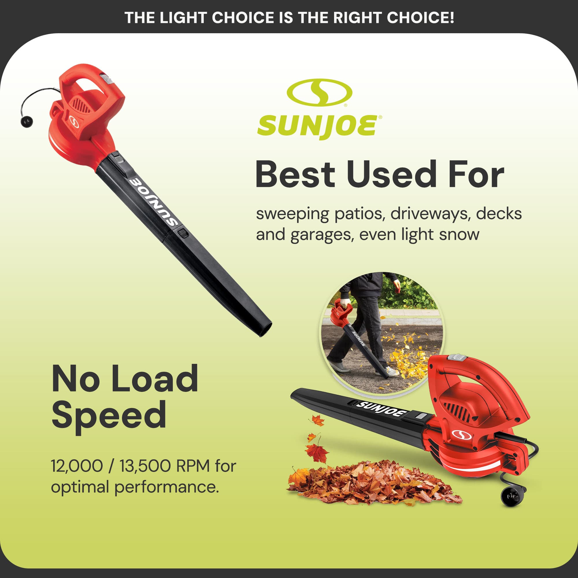 Sun Joe Electric All Purpose Leaf Blower with 6 Amp Motor and 155 MPH Air Speed Grey