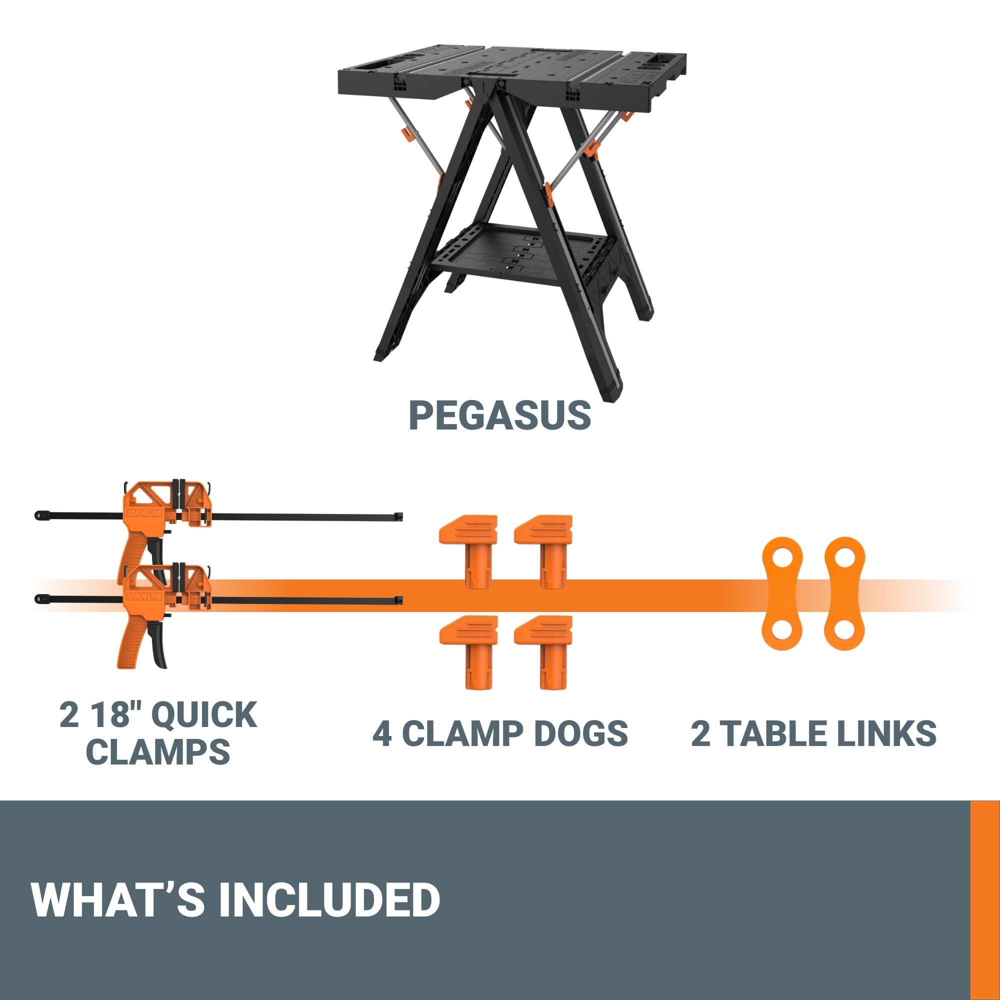 WORX Pegasus Work Table 31-in L x 32-in H Black, Orange Plastic