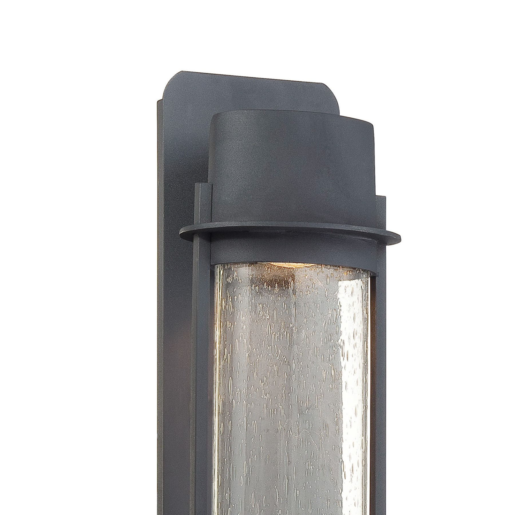 Black Bronze Cylinder Outdoor Wall Sconce with Seeded Glass