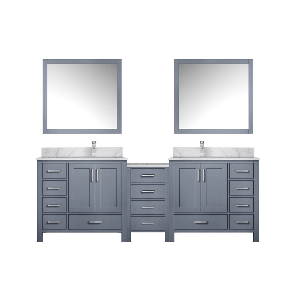 Lexora LVOP92DB111 Opal 92-in Dark Grey Undermount Double sink Bathroom Vanity with White Carrara Marble Top (Mirror Included) (Faucet Included)