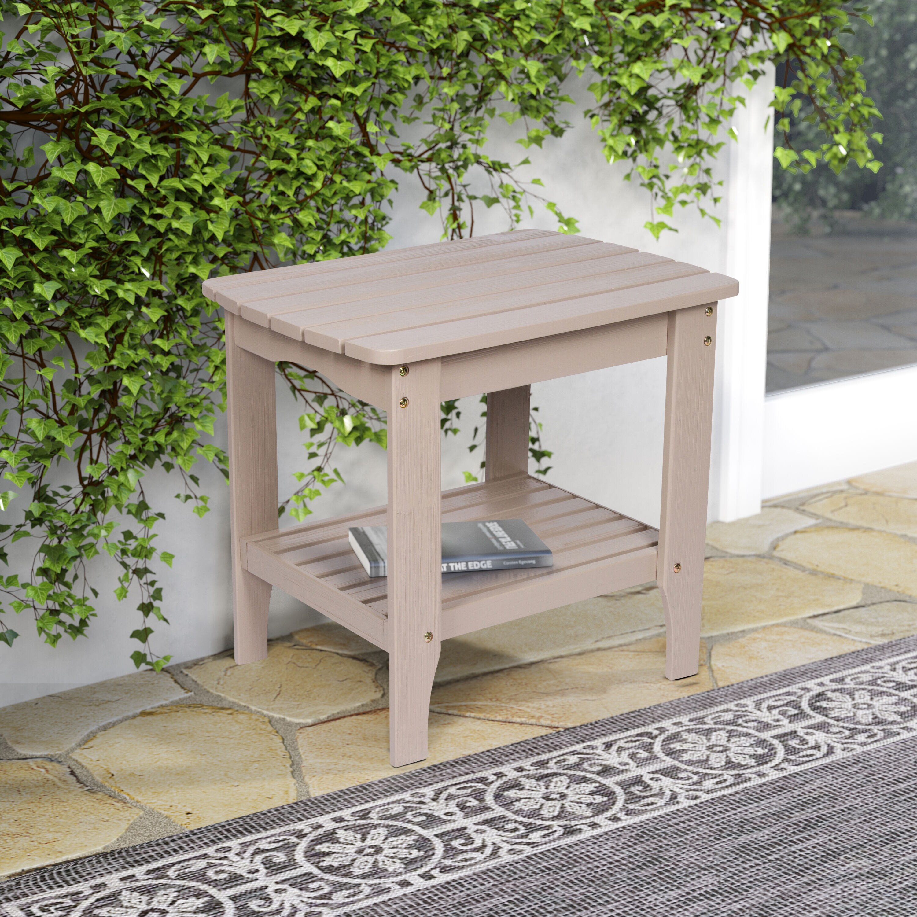 Cedarwood Rectangular Side Table with Stone Finish, 24"x22"