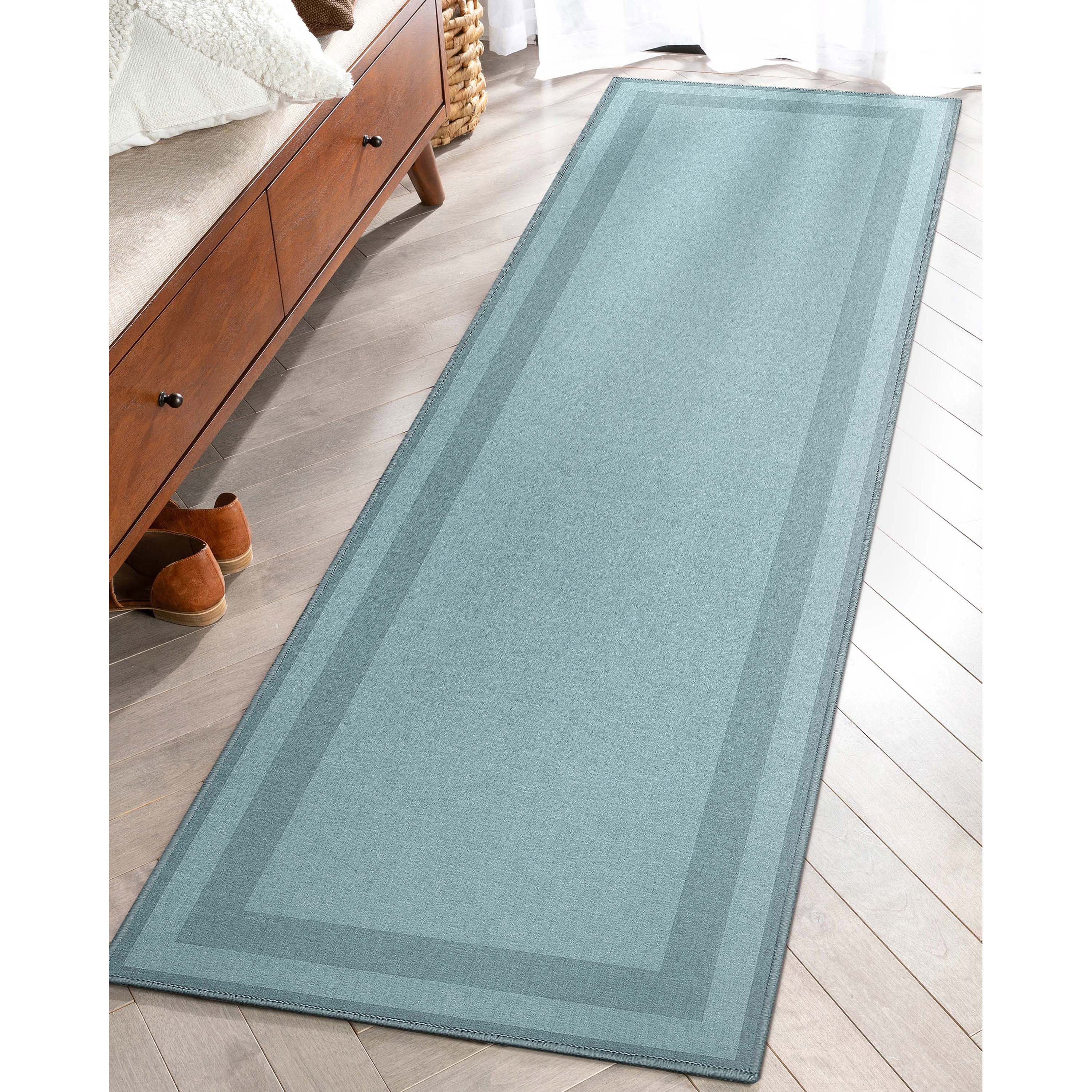 Well Woven W-PLB-02C-2 Border 2 x 8 (ft) Loomed Polyester Blue Rectangular Indoor Abstract Mid-Century Modern Runner rug