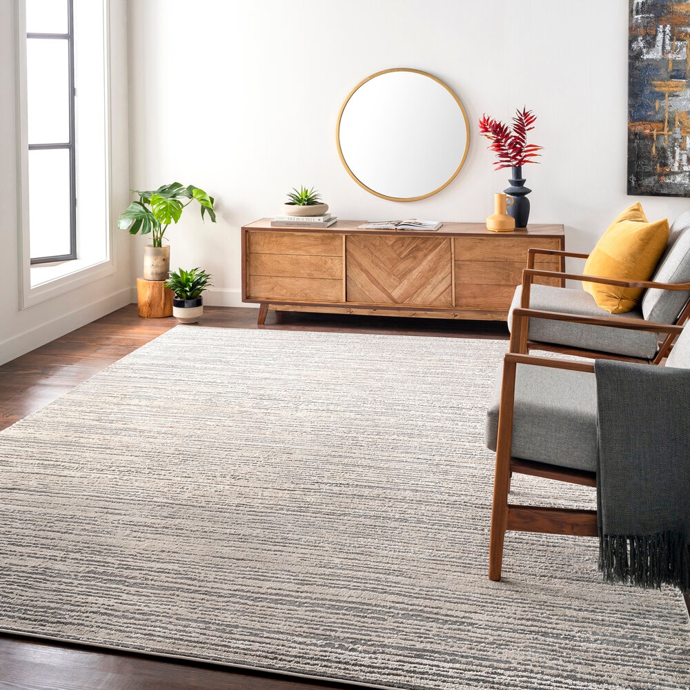 Emma Modern Gray Striped Wool-Blend 7'10" x 10'2" Area Rug