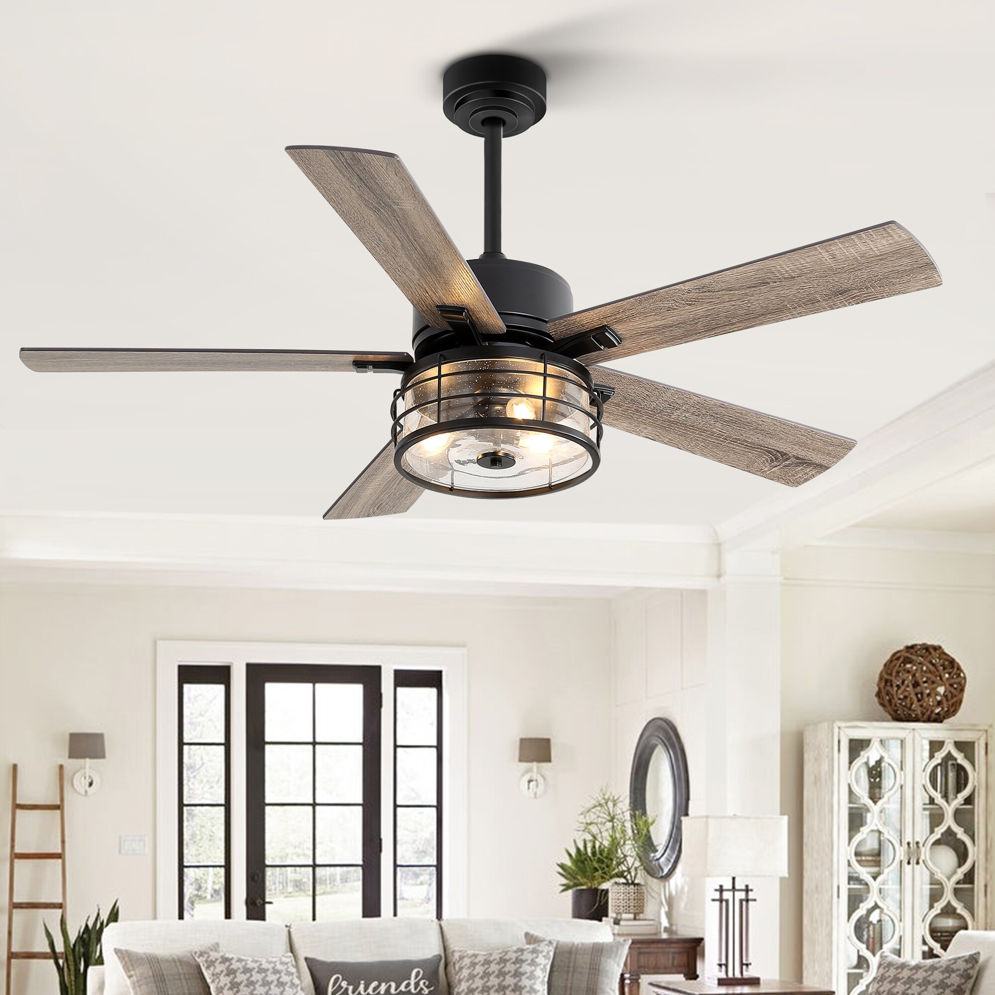 Breezary Chandelier 52-in Black Indoor Ceiling Fan with Light and ...