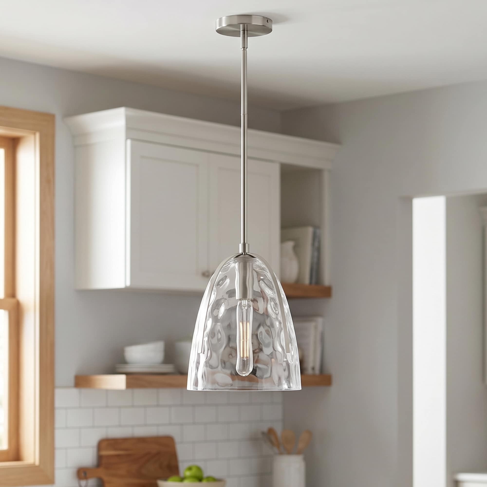 Quoizel Whitmore 1 -Light Brushed Nickel Transitional Textured glass Dome Mini Hanging Pendant Light