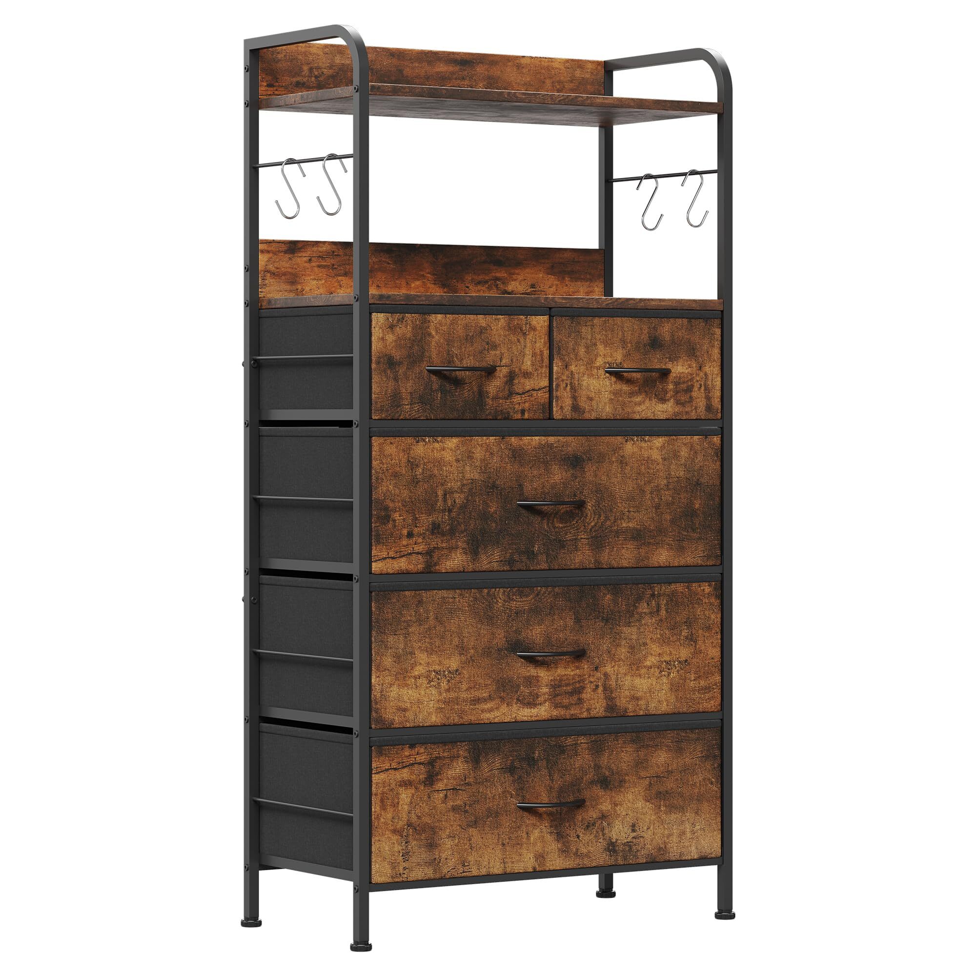 Qeetex HHYLS-PHO0WOK625J Dresser for Bedroom with 5 Drawers Dressers and Chests of Drawers for Hallway Entryway Storage Organizer Unit with Fabric Sturdy Metal Frame Wood Tabletop Easy Pull Handle