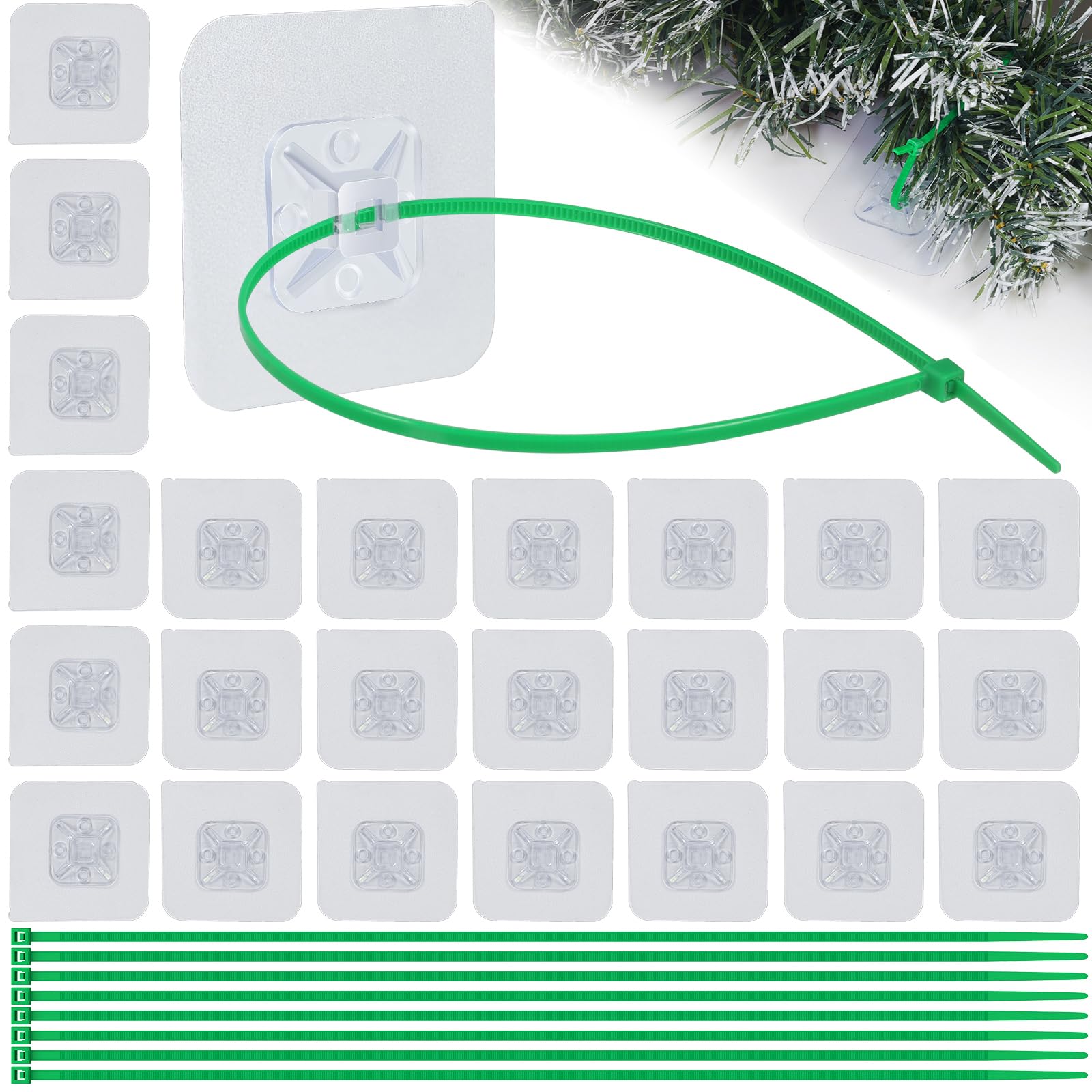 CYIKE 25 Pcs Christmas Garland Hanger Transparent Large Zip Tie Mounts Self Adhesive Cable Tie Invisible Garland Cords Hooks for Wreath
