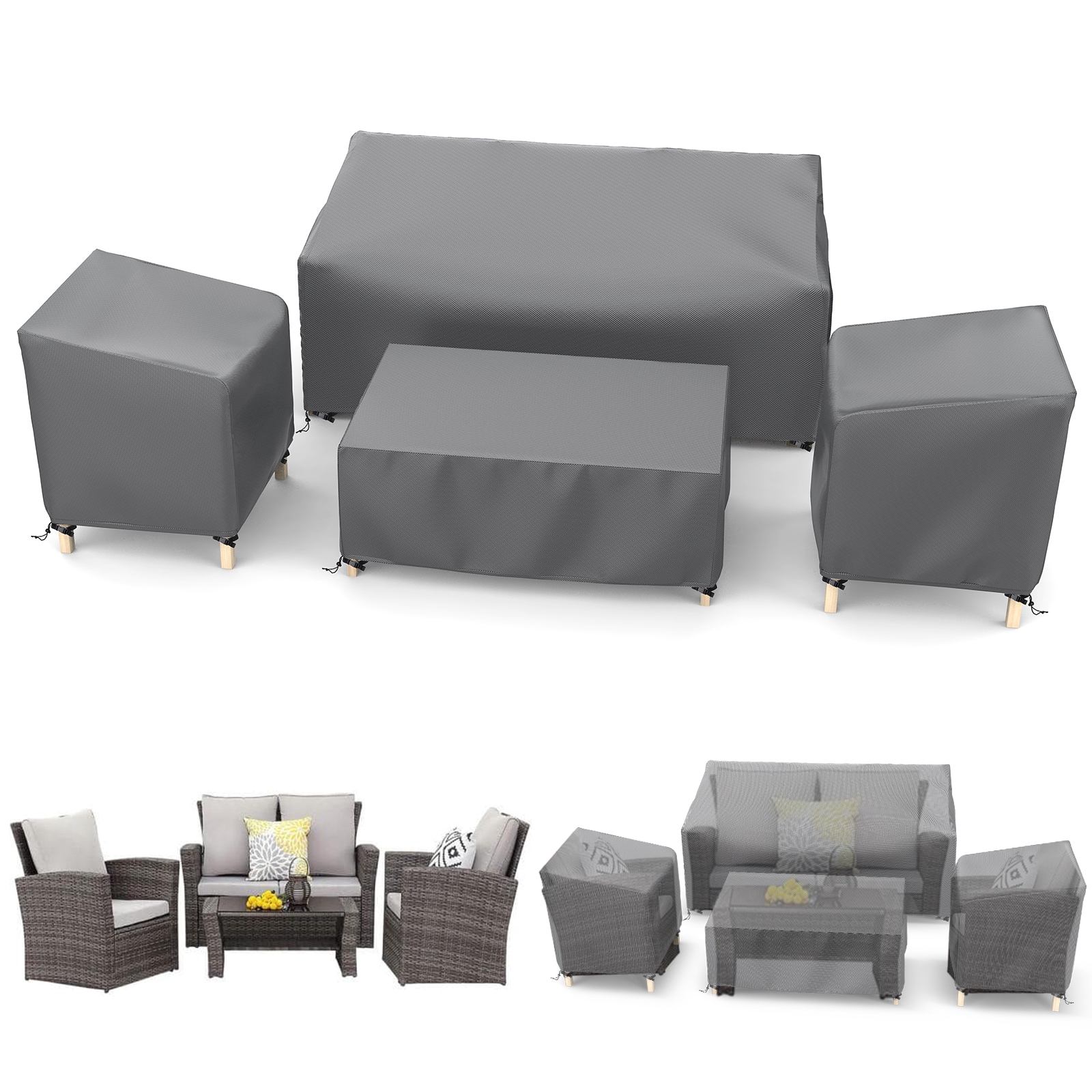Gasadar LS-XCP092-4 Gray Polyester Patio Furniture Cover For Sectional furniture set