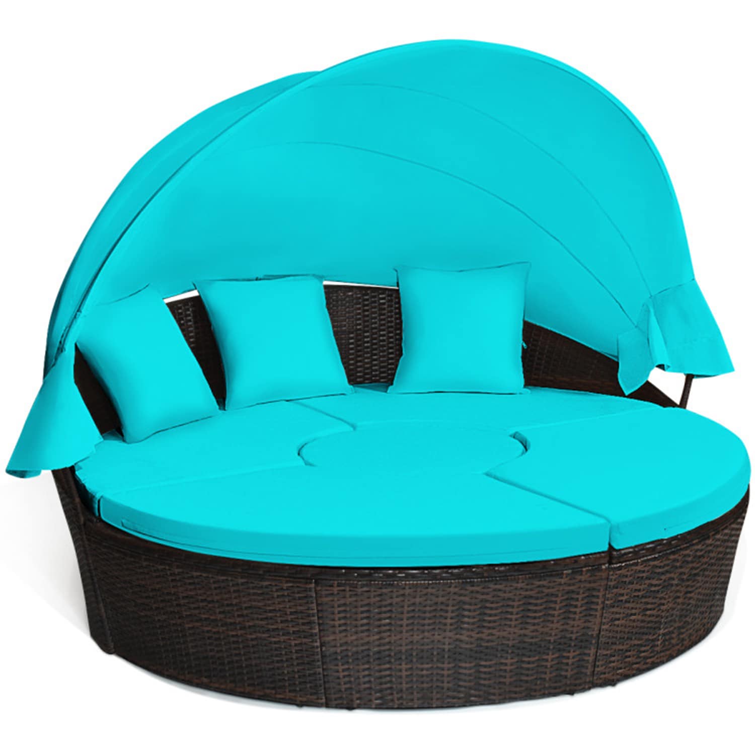 Dimakai DK-TOP-23AAC Rattan Outdoor Daybed with Blue Cushions and Steel Frame