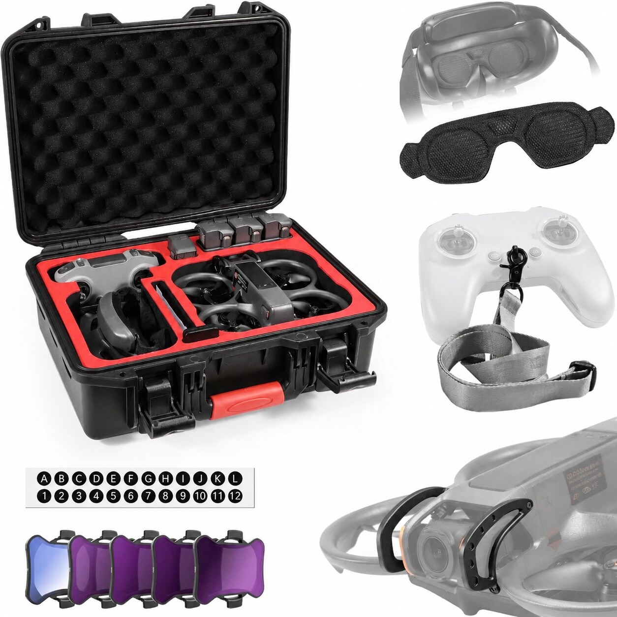 Phyfalip  6 in 1 Avata 2 Accessories Kit Hard Case Gimbal Bumper ND Filter Set Goggle Dust Cover Neck Lanyard power cell Sticker for Avata 2