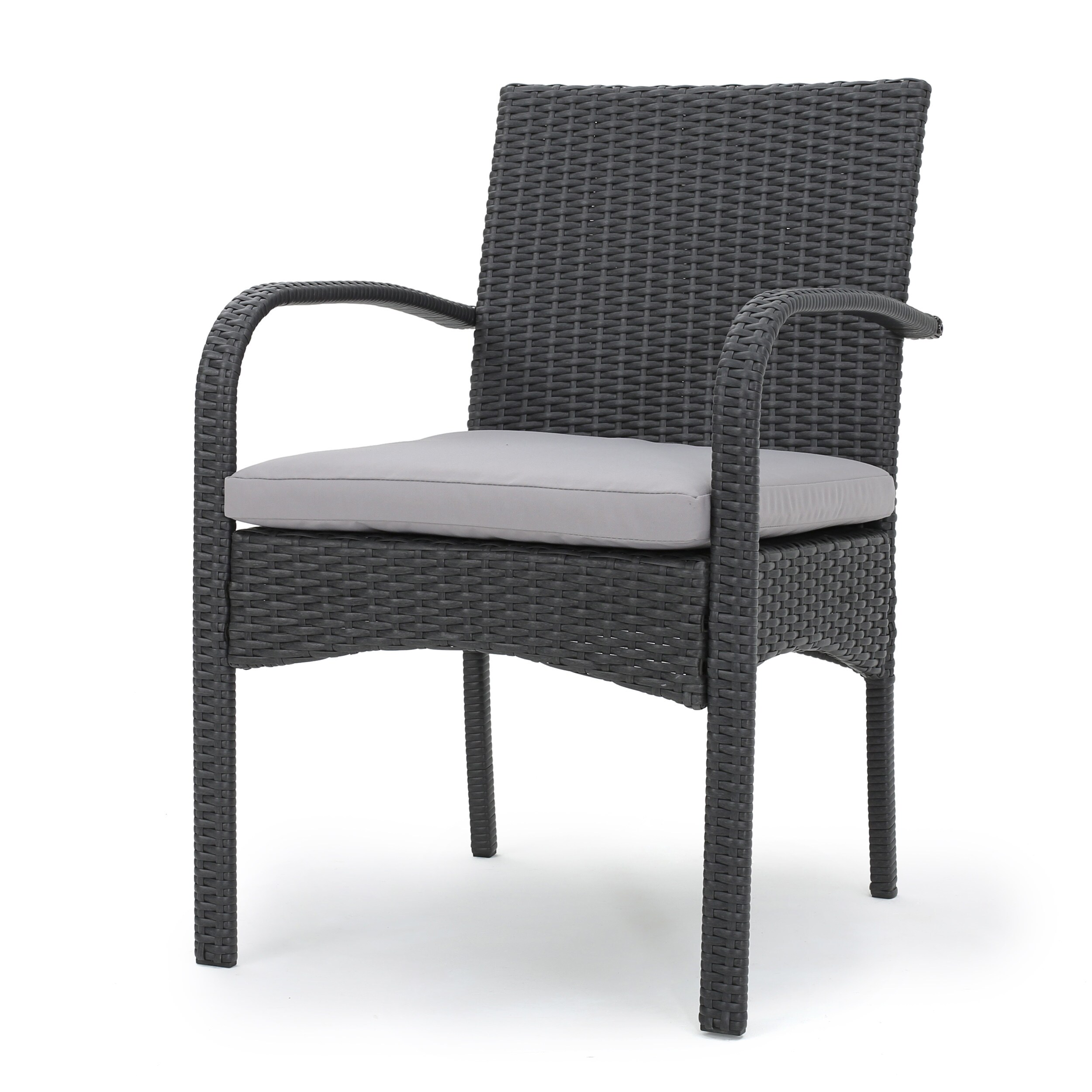 Gray Wicker Outdoor Dining Chair Set with Cushions