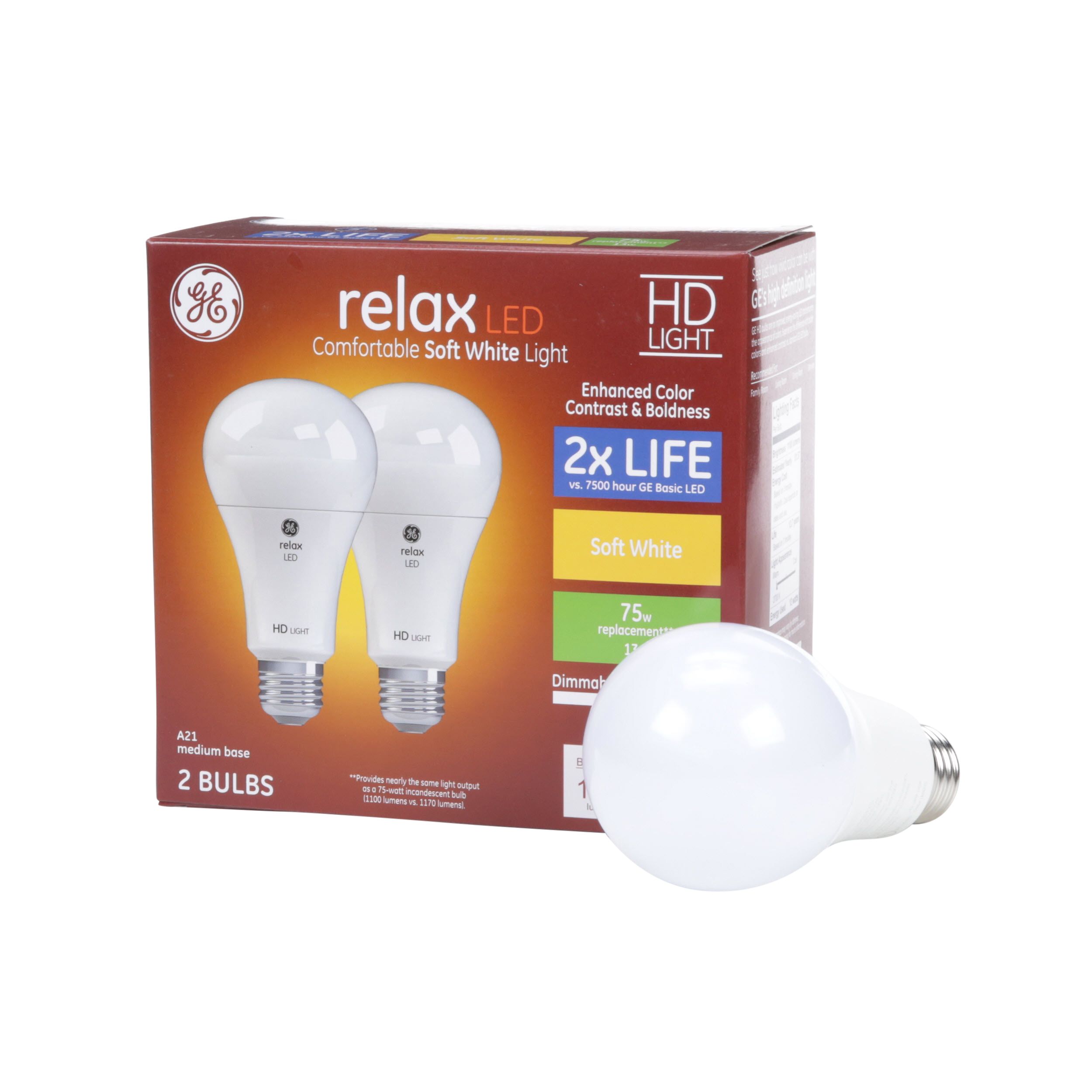 GE Relax 2-Pack 75 W Equivalent Dimmable Warm White A21 LED Light Fixture Light Bulbs 46322 