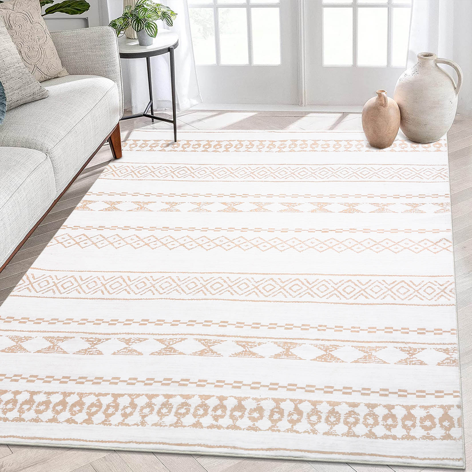 Garvee YXY-LO-PHO-0YV96S3M 6 x 9 (ft) Loomed Polyester Taupe Rectangular Indoor Geometric Moroccan Machine washable Area rug
