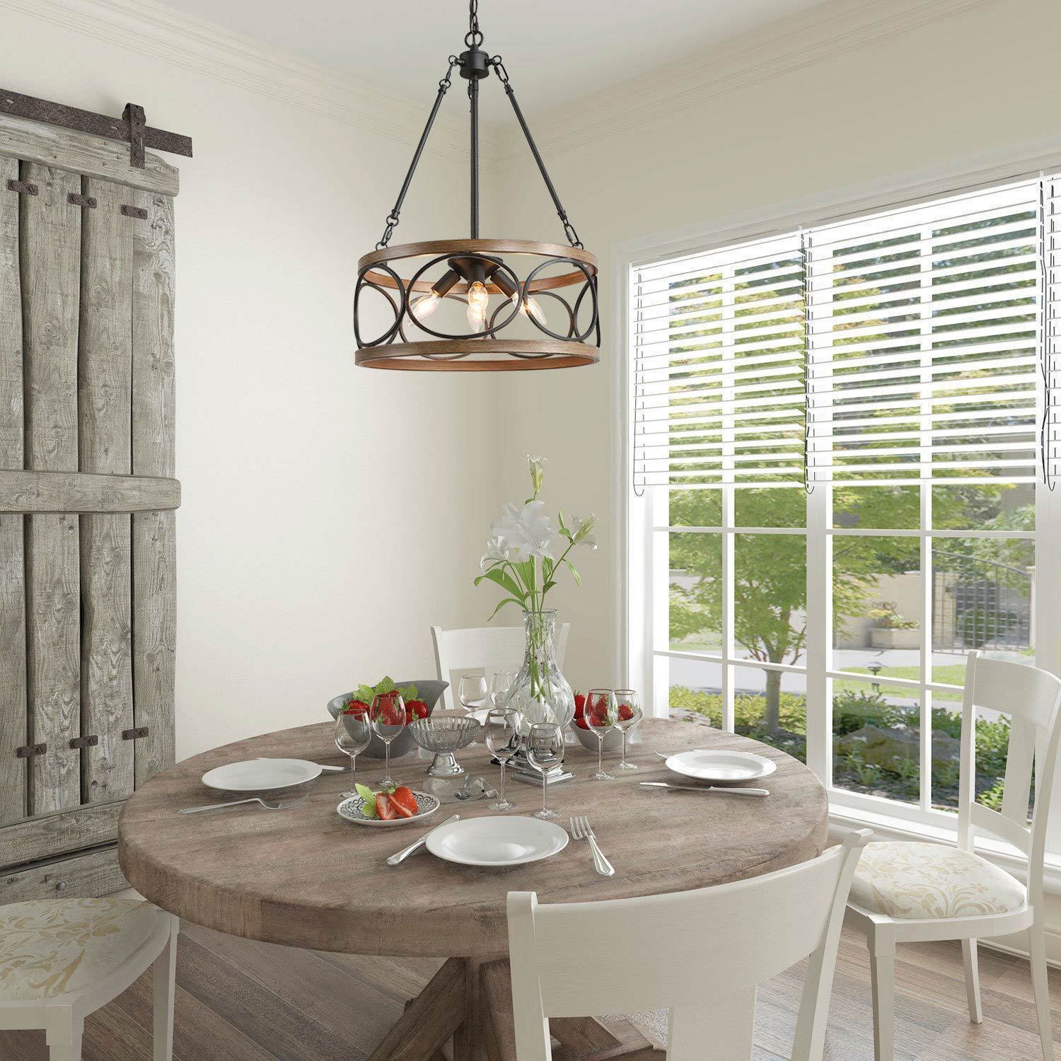 16'' Black and Brown Wood Drum Chandelier