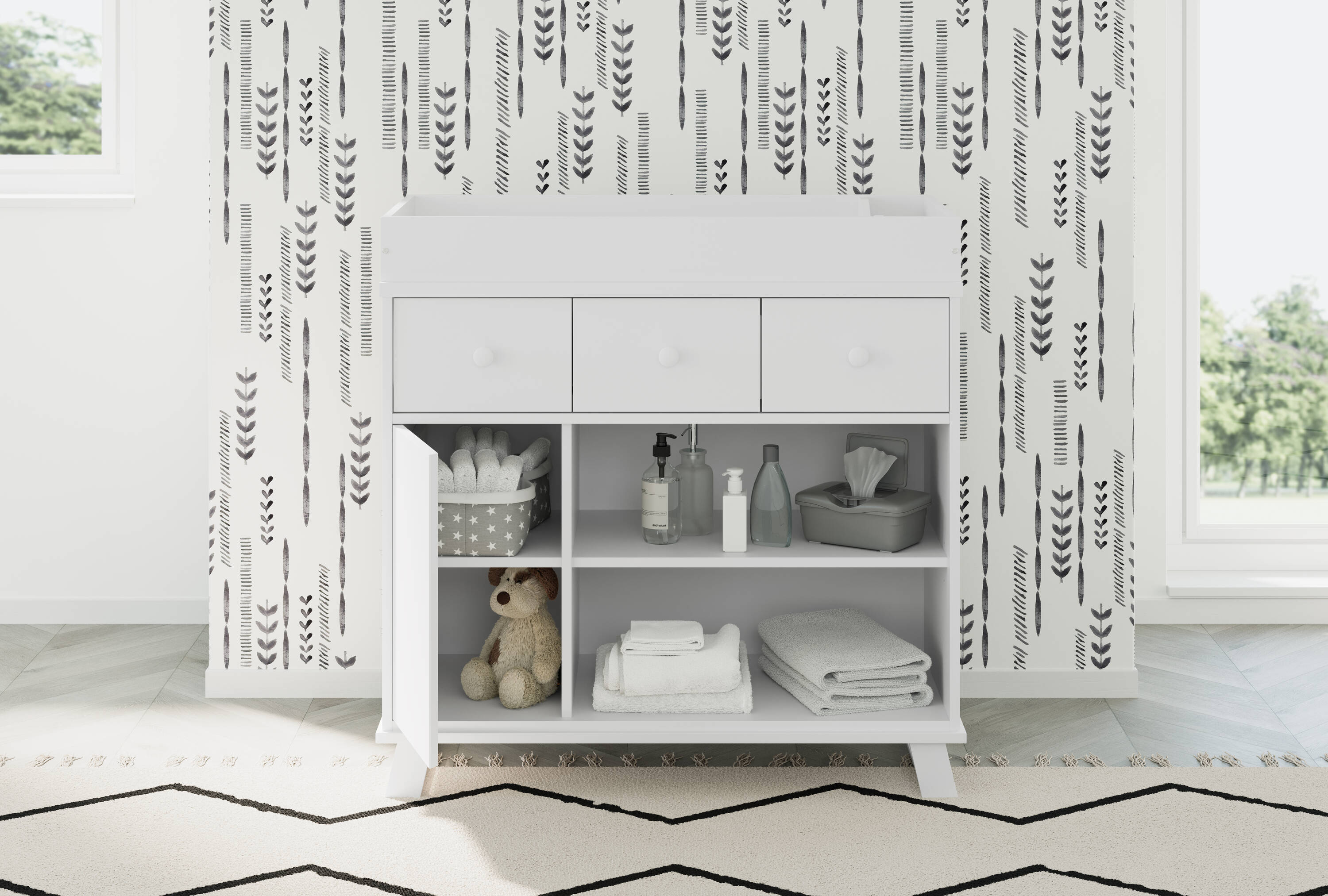 White Modern Nursery Changing Table Dresser with Drawers