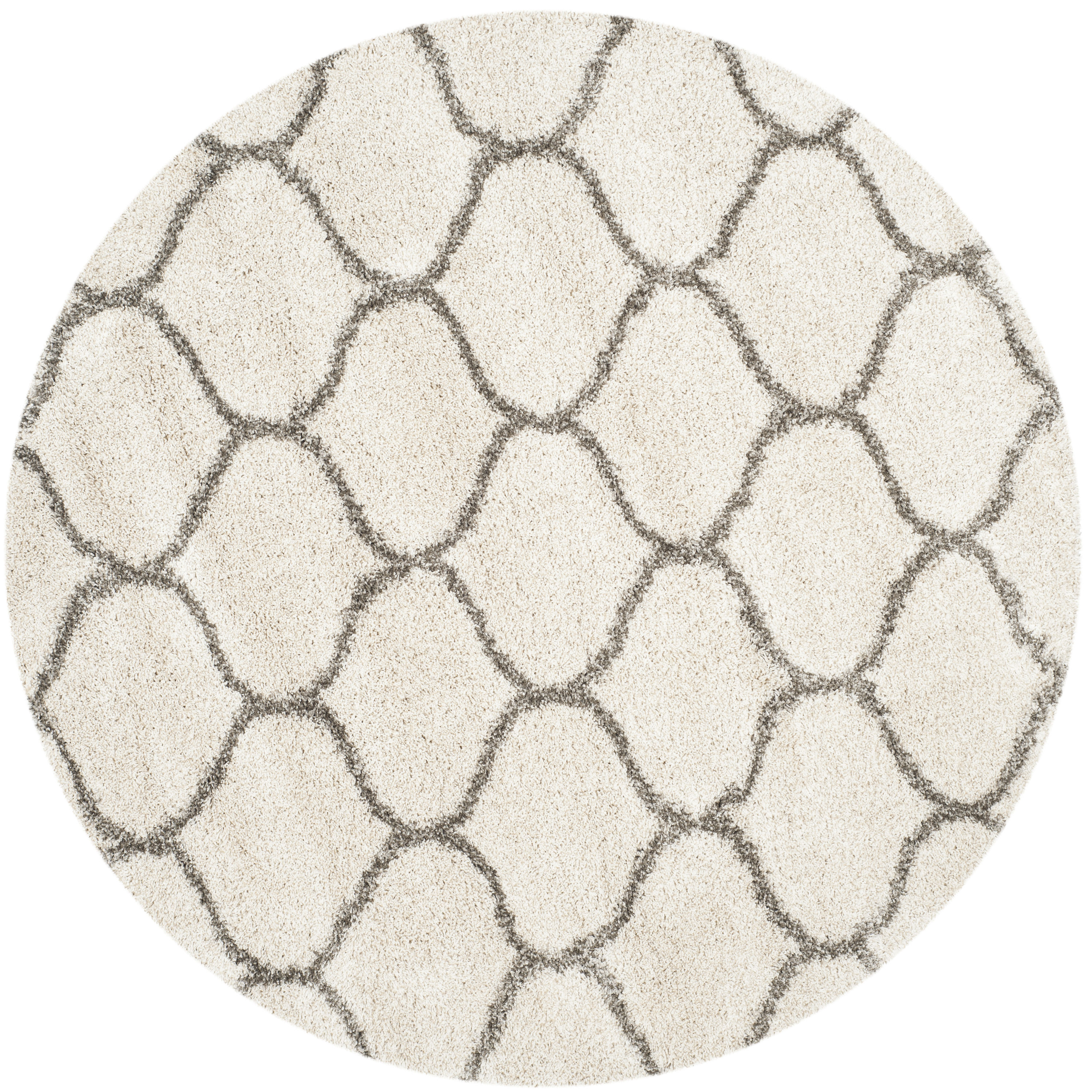Safavieh SGH280A-7R Hudson Hathaway Shag 7 x 7 (ft) Loomed Polypropylene Ivory/Gray Round Indoor Trellis Area rug