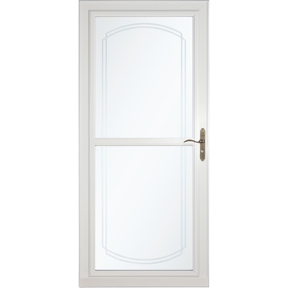 Tradewinds Selection 36-in x 81-in White Full-view Retractable Screen Aluminum Storm Door with Antique Brass Handle | - LARSON 1461403220