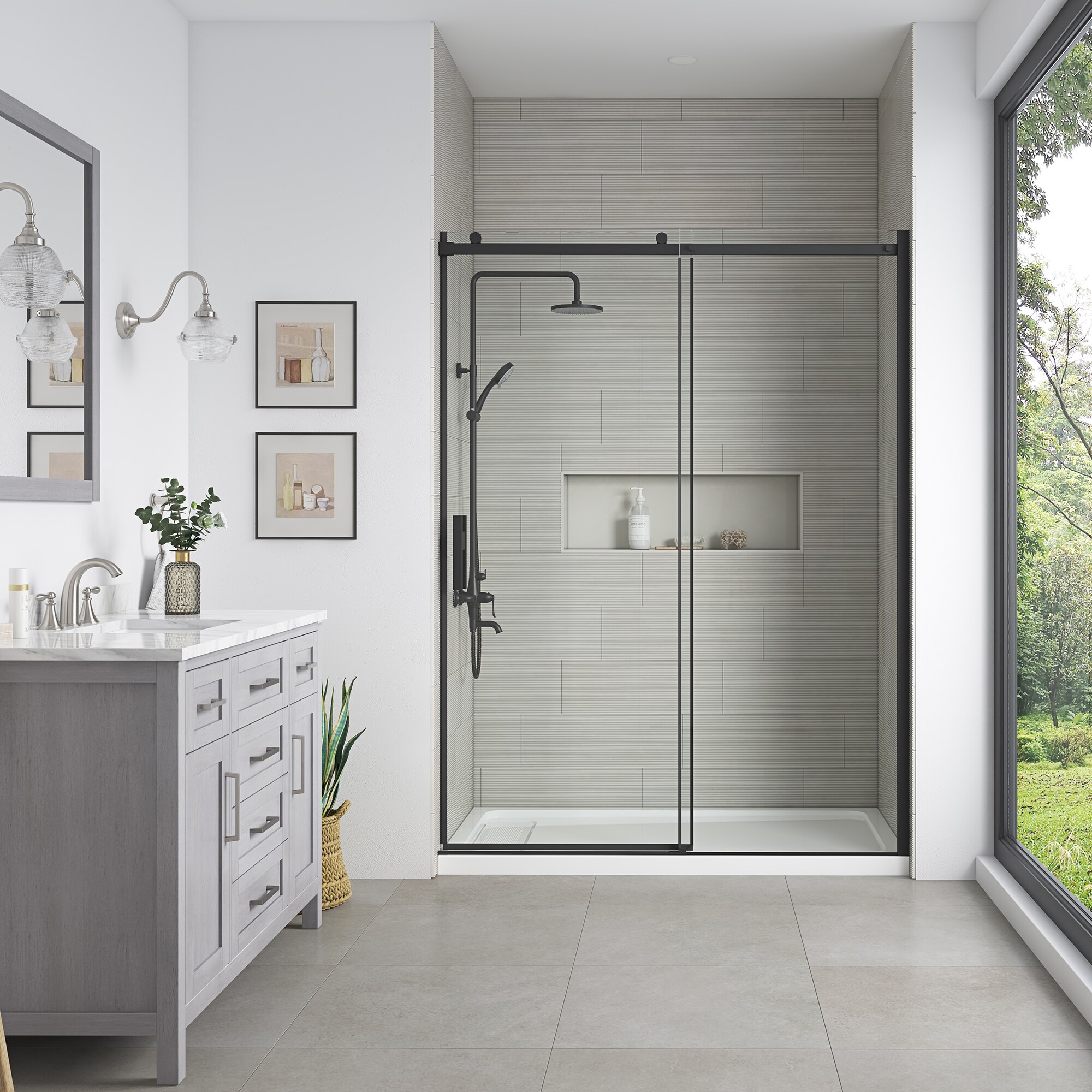 allen + roth Davidson Matte Black 55-11/16-in to 60-1/16-in W x 78.74-in H Semi-frameless Sliding Shower Door