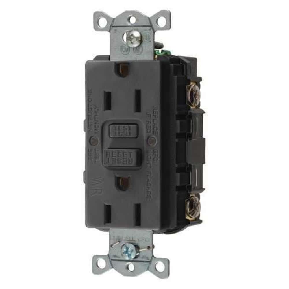 Hubbell  Wiring Device-Kellems GFCIReceptacle15A125VACBlackNylon GFRWR15BLK