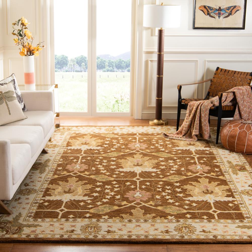 Heirloom Washable Hand-Tufted Wool Square Rug in Brown & Beige