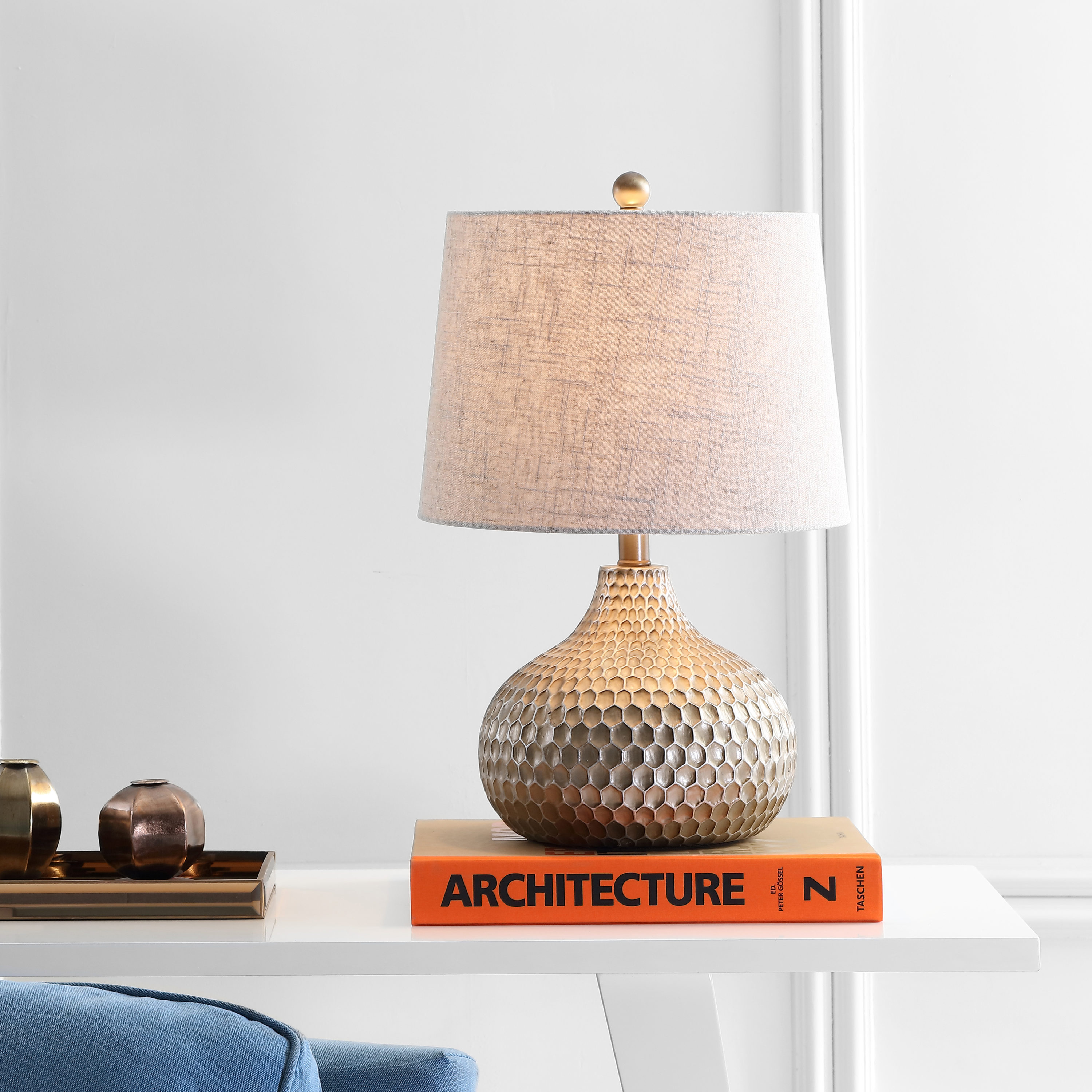 Bates 22" Antique Brown Resin Honeycomb Table Lamp with Cotton Shade
