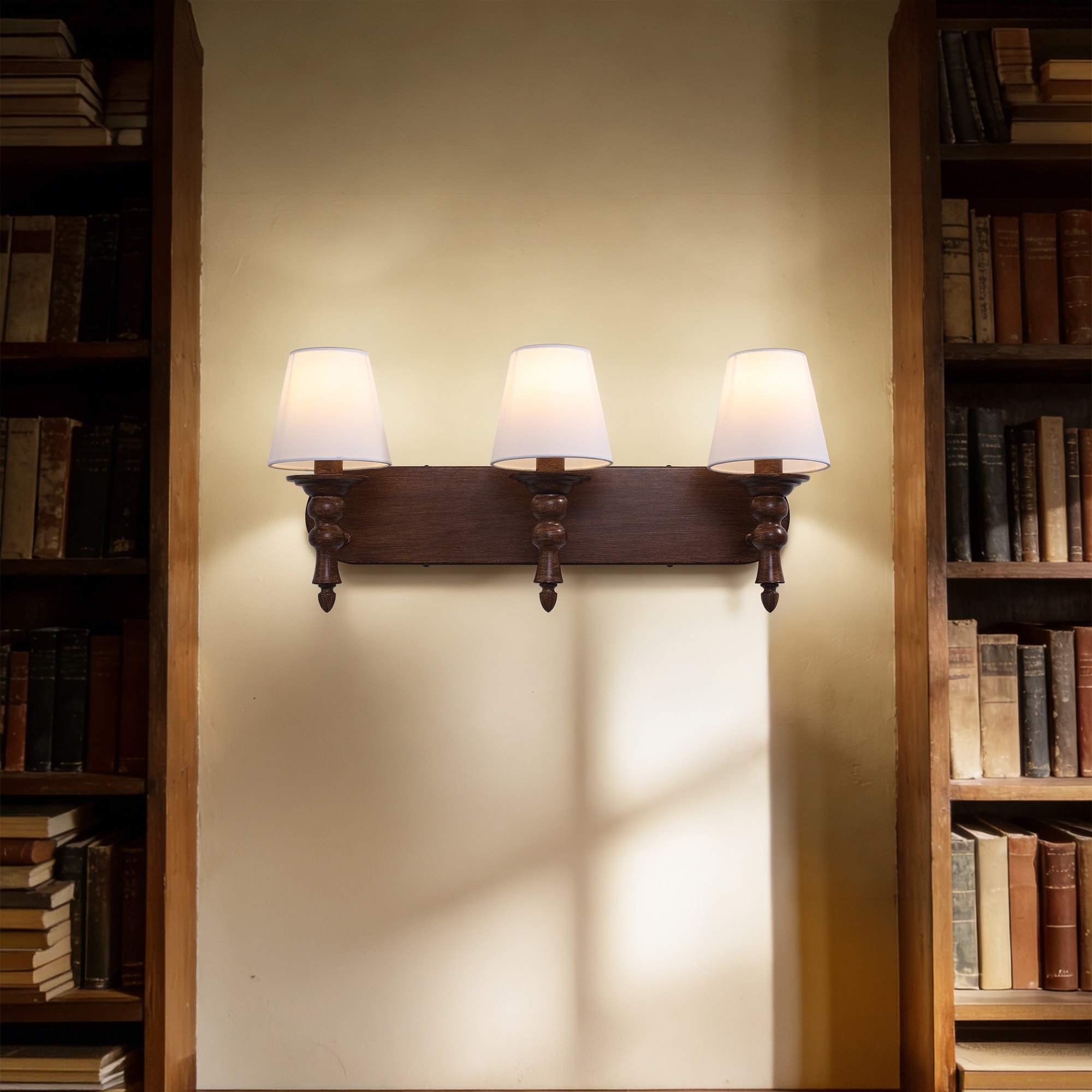Zjvaive - 25.20-Inch Traditional 3-Light Walnut Grain Finish Brown Iron Vanity Wall Light with Fa...