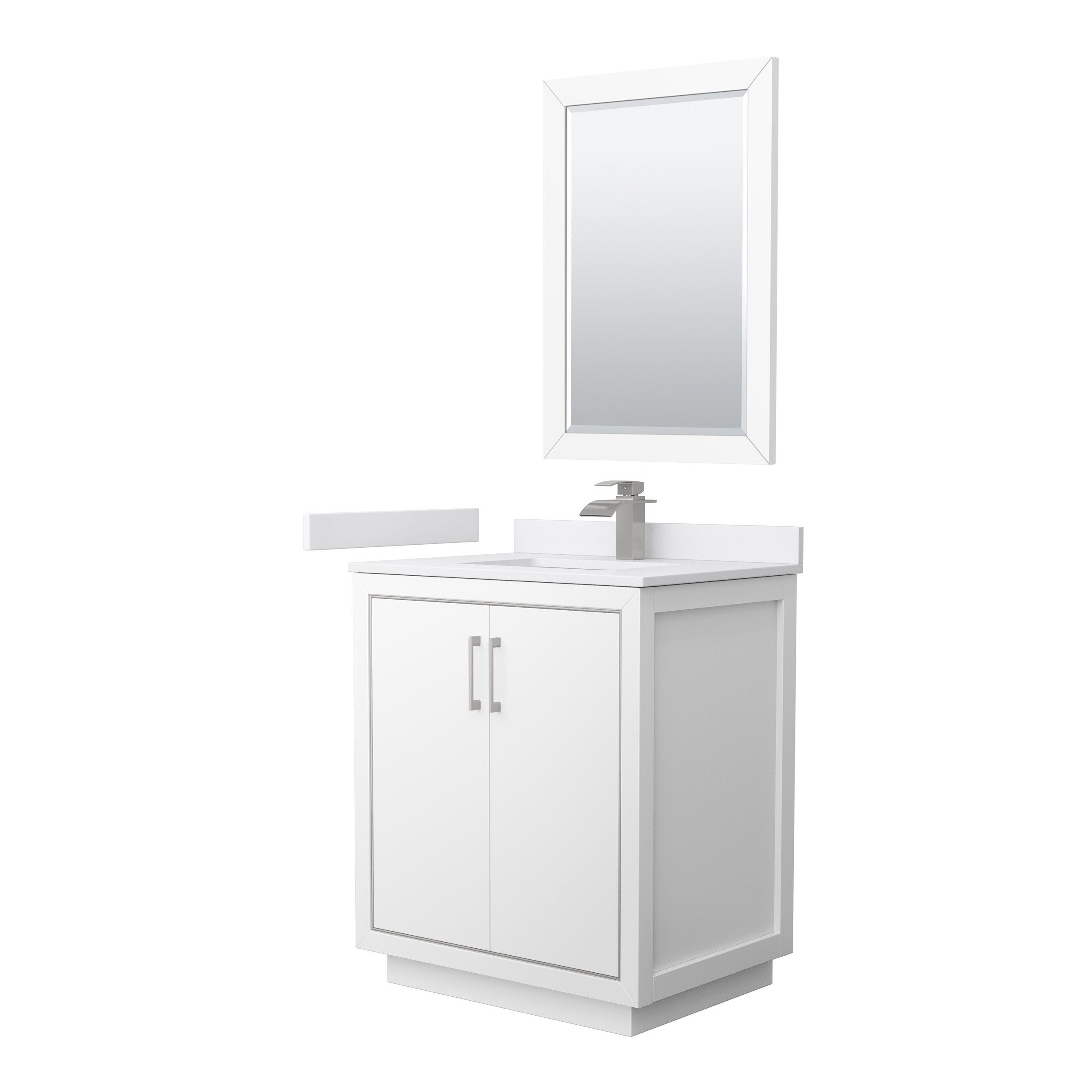 Wyndham Collection WCF111130SWHWCUNSM24 Icon 30-in White with Brushed Nickel Trim Undermount Single sink Bathroom Vanity with White cultured marble Cultured marble Top (Mirror Included)