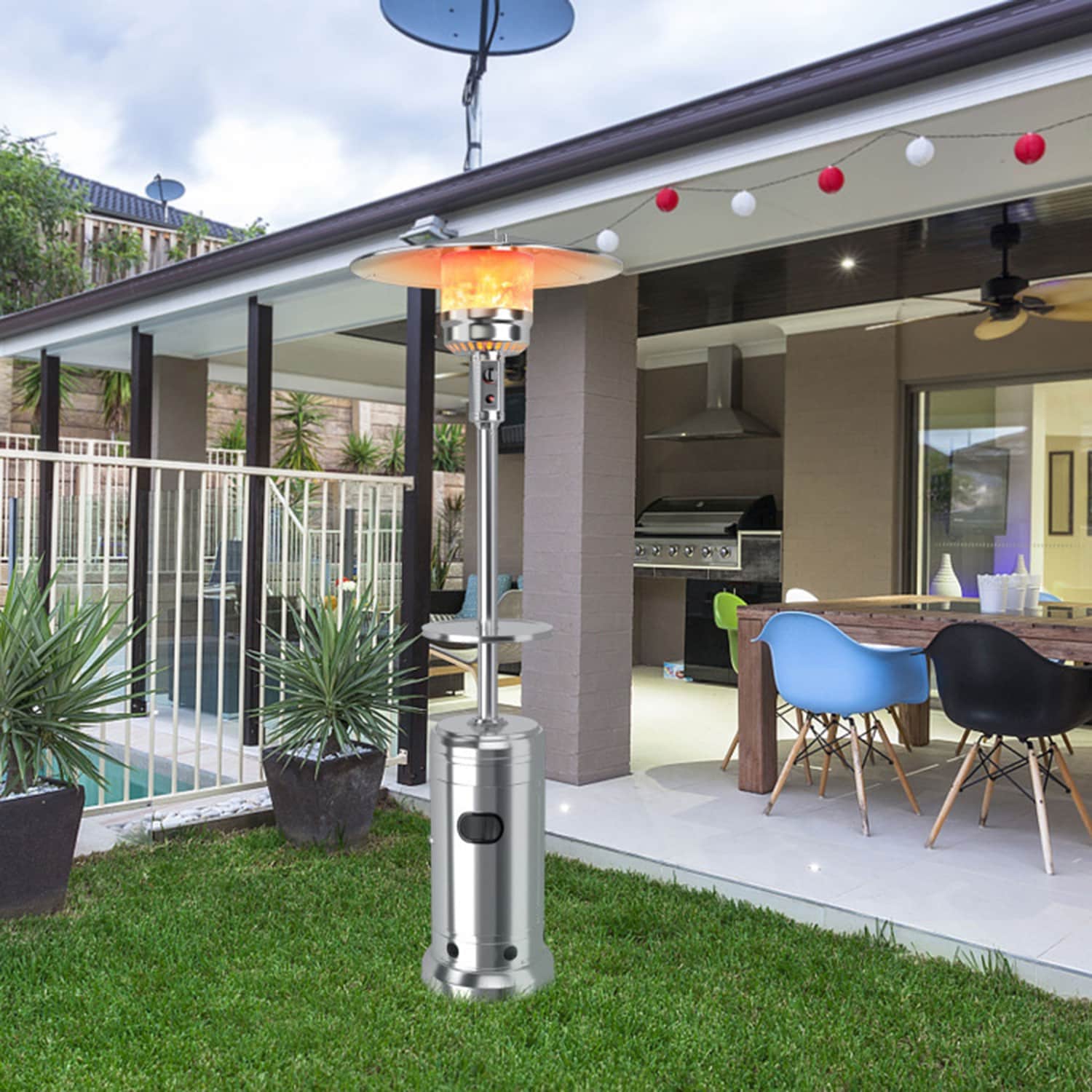 Mondawe MO-HW61848SL 48000 -BTU Silver Stainless steel Floorstanding Liquid propane Patio Heater
