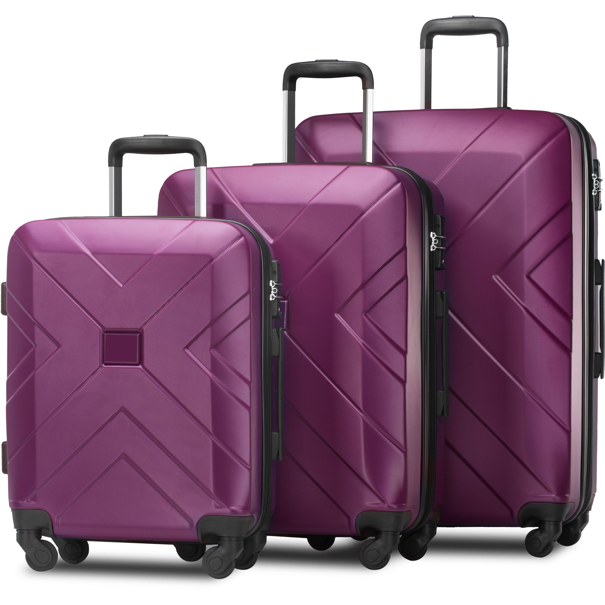 Ginza Travel 3 Piece Hardside Expandable Luggage Set,Large Luggage with Double Spinner Wheels,Deep Pink, Size: 3Pcs(202428), Purple