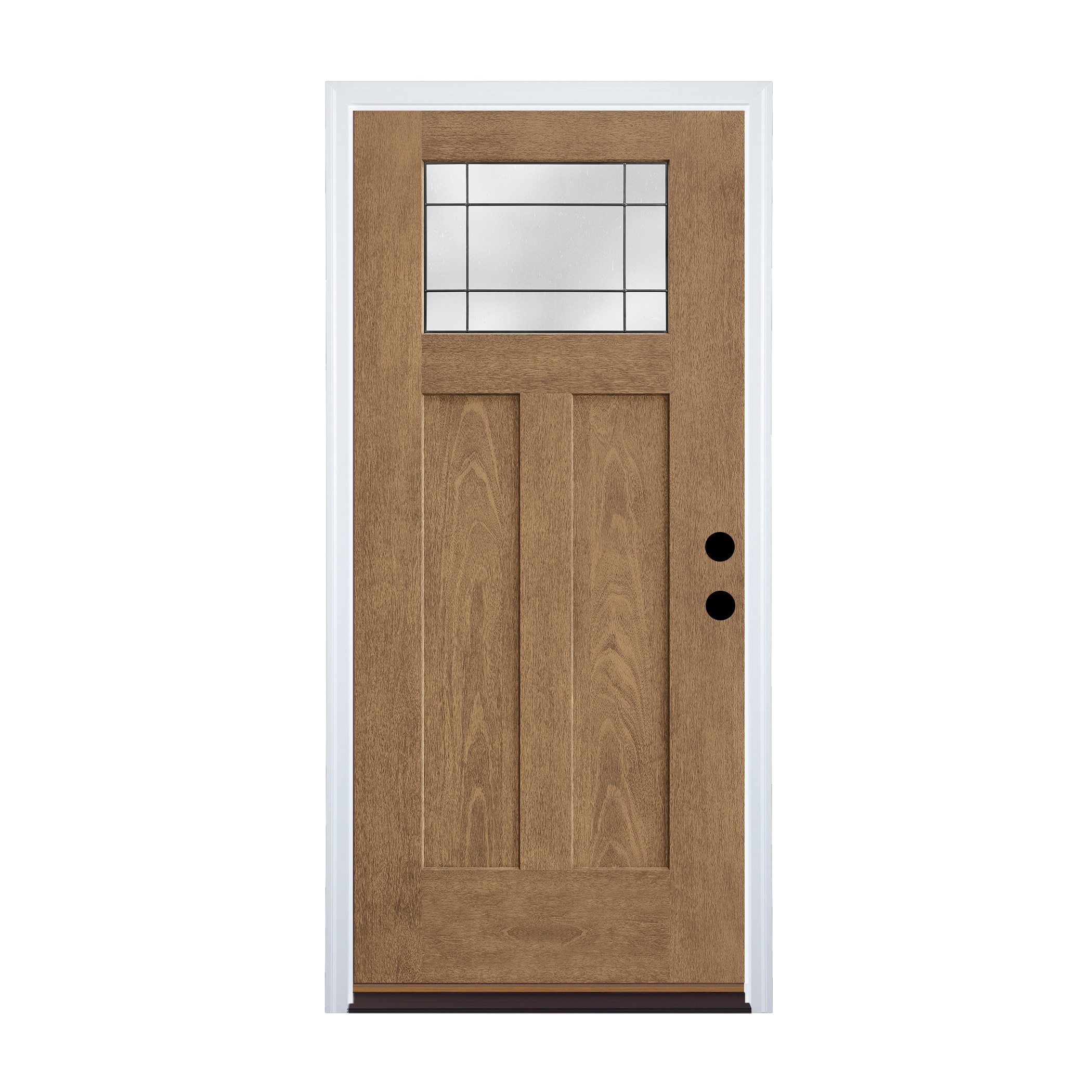 Therma-Tru TT648991 Entry Door 36-in x 80-in x 6-9/16-in Fiberglass Craftsman Left-hand inswing Beechwood Stained Prehung Front Door with Brickmould Insulating core