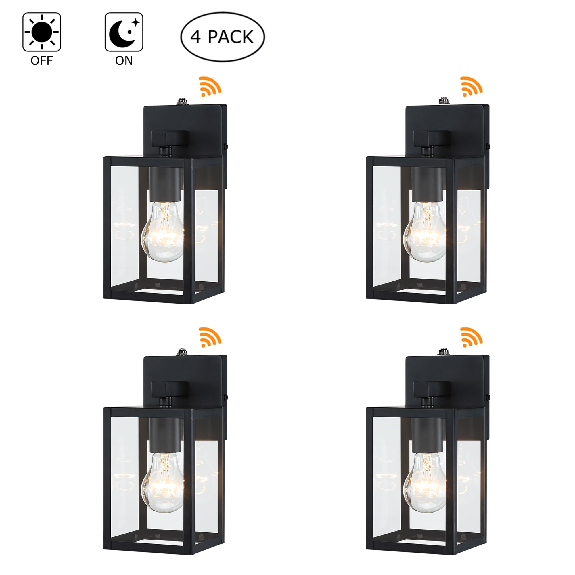 Hukoro 4 -Pack 1 -Light 9-in H Matte Black Hardwired Dusk to Dawn Outdoor Wall Light