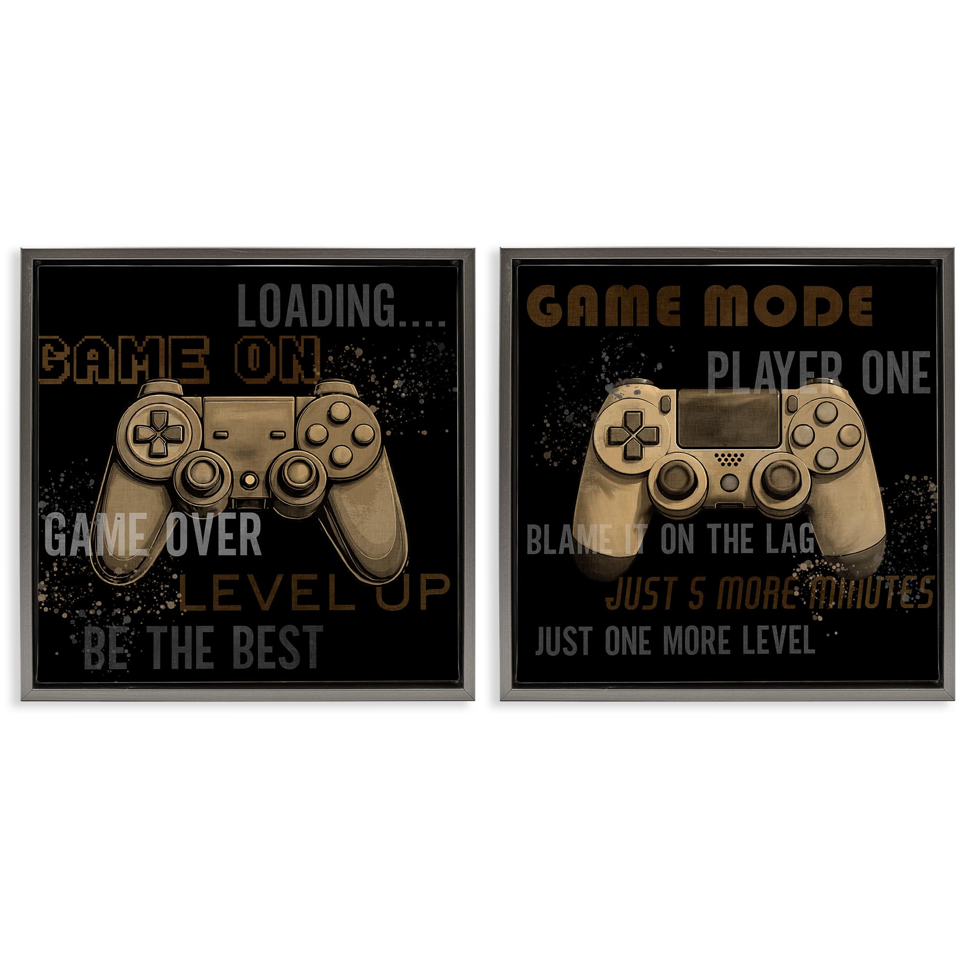 Stupell Industries B2-804-FFL-2PC-17X17 Vintage Game Controls and Phrases 2pc Floating Frame Set design by Kim Allen