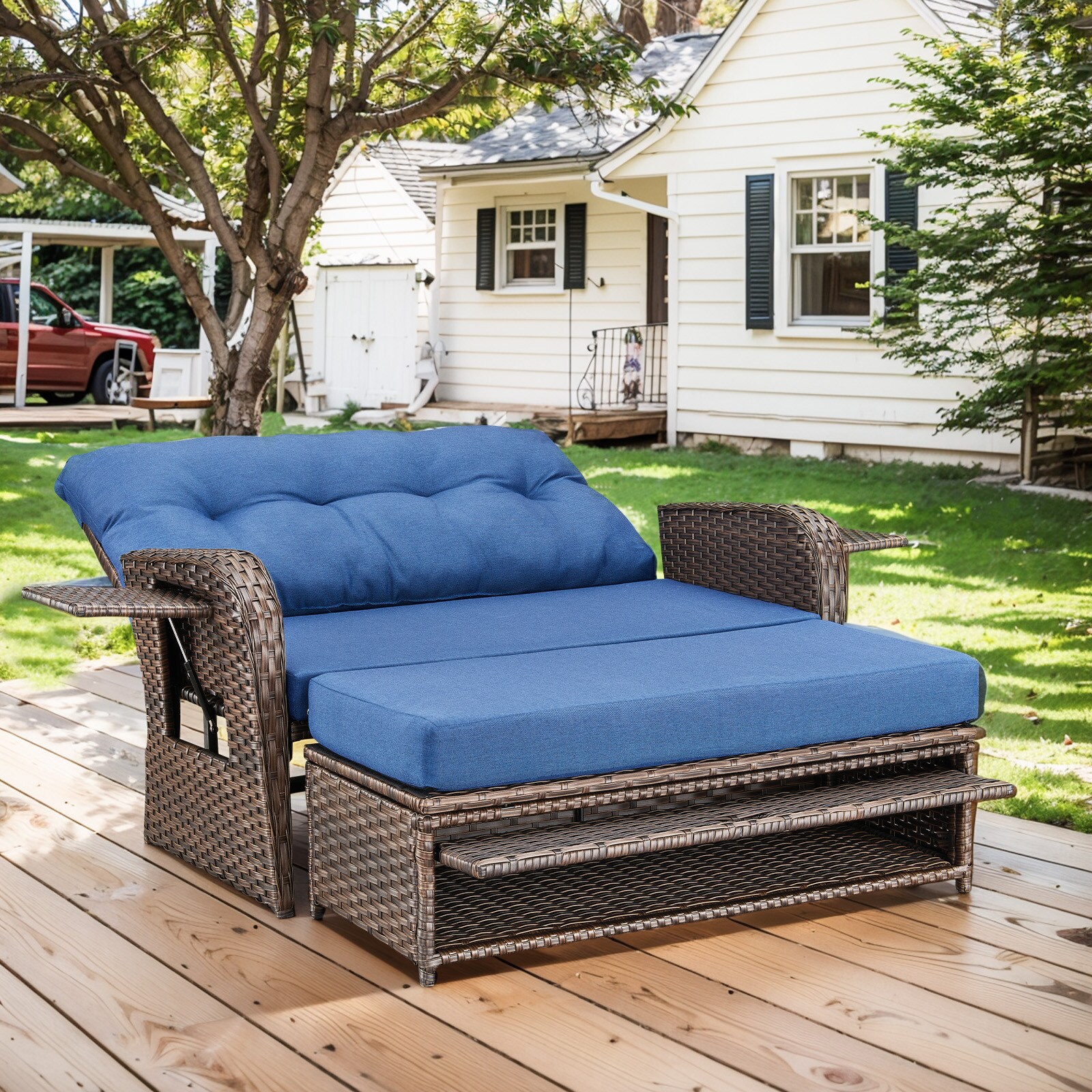 Jeehope PABR16040-1 PAnorama Series 2 -Piece Wicker Patio Conversation Set with Navy Cushions