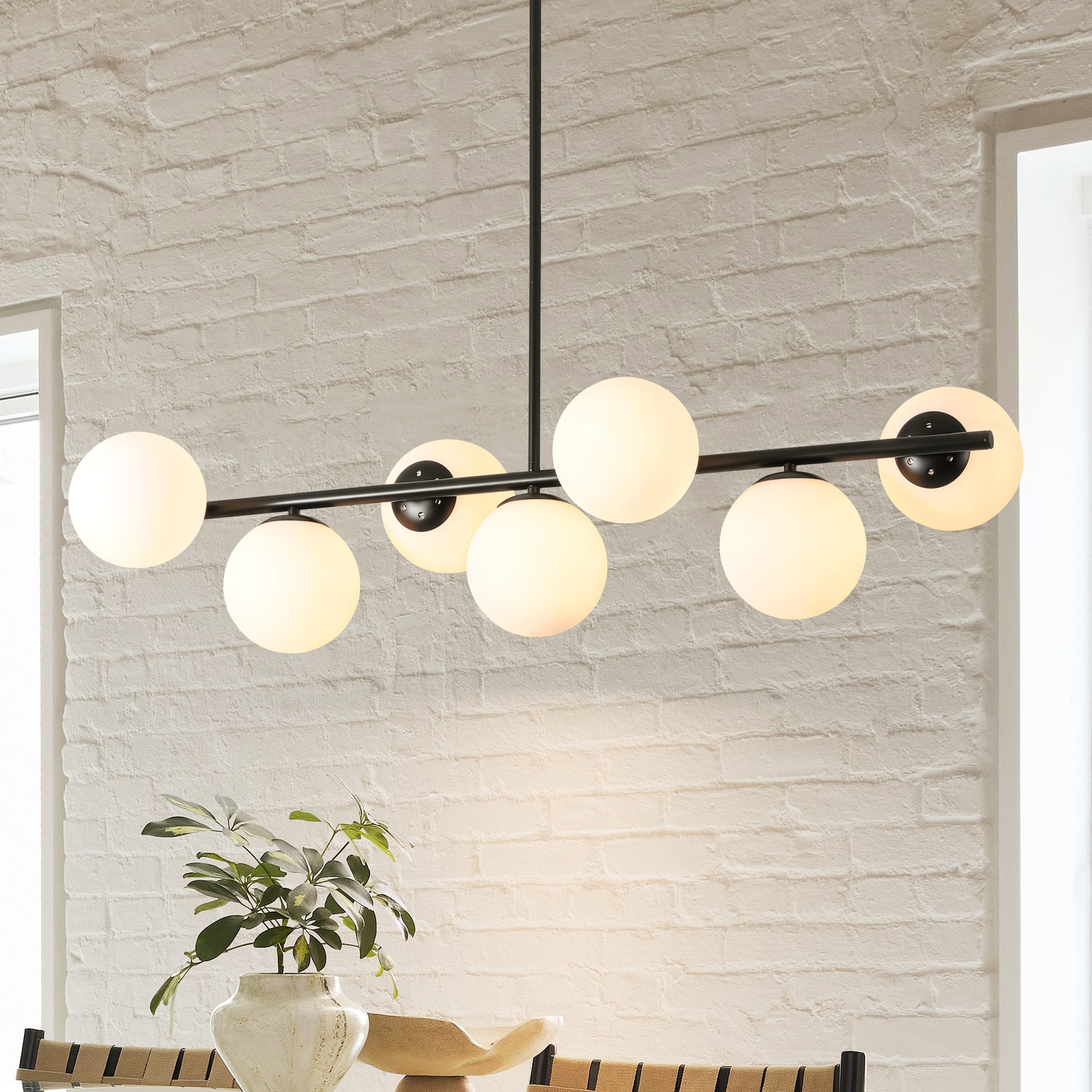 Rennnsan Solo 7 -Light Matte Black Modern/contemporary Linear Large Hanging Kitchen Island Light