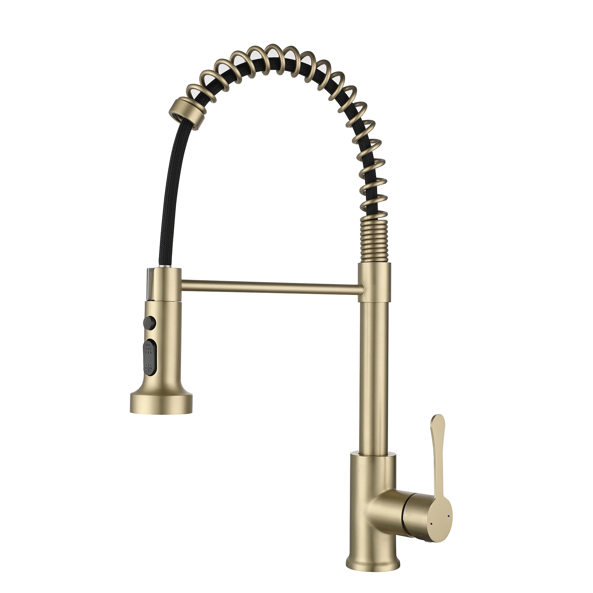 WELLFOR WA8008FG Brushed Gold Single Handle Deck-mount Pull-down Kitchen Faucet with Sprayer