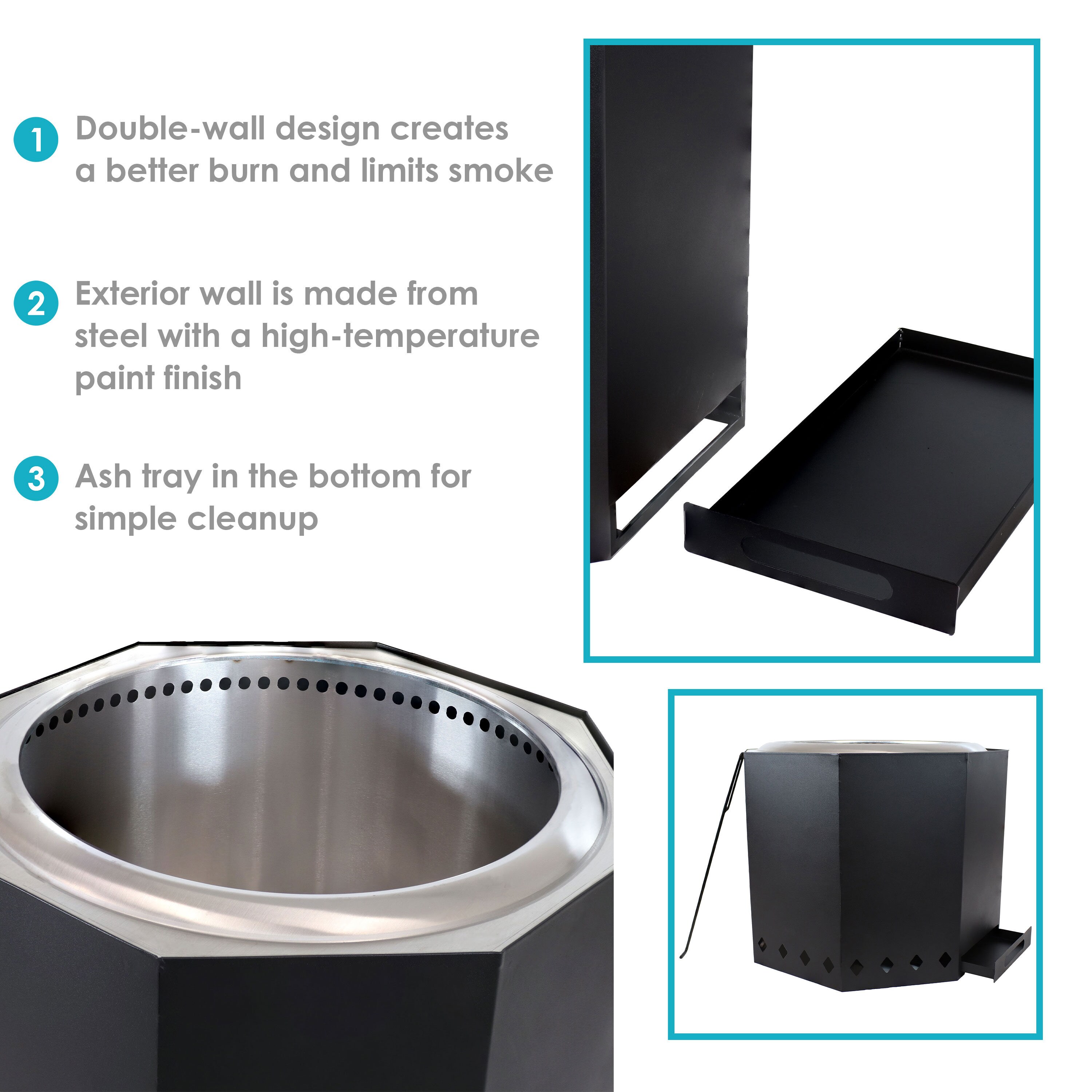 Sunnydaze Black Stainless Steel Smokeless Wood-Burning Fire Pit