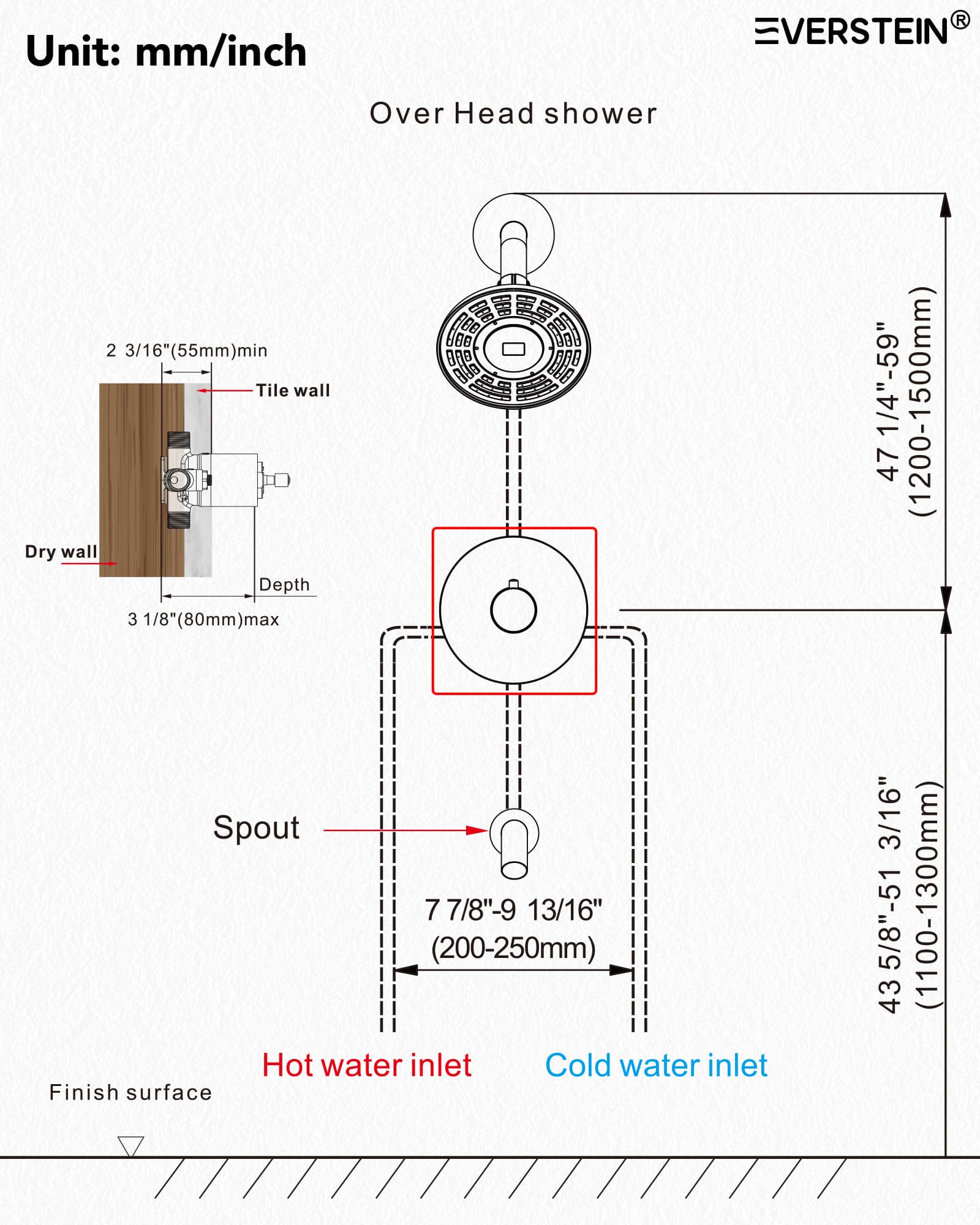 EVERSTEIN SFS-1018-NK5 Showerhead-Bar-Panels - View #9