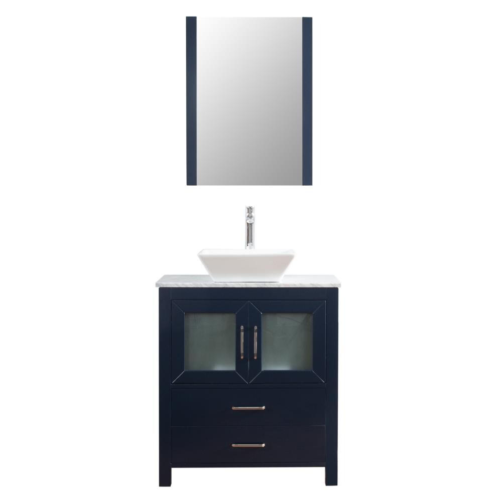 C.L.L Collections NP-30-I-DB Newport 30-in Navy Single Sink Bathroom Vanity with White Marble Top (Mirror and Faucet Included)