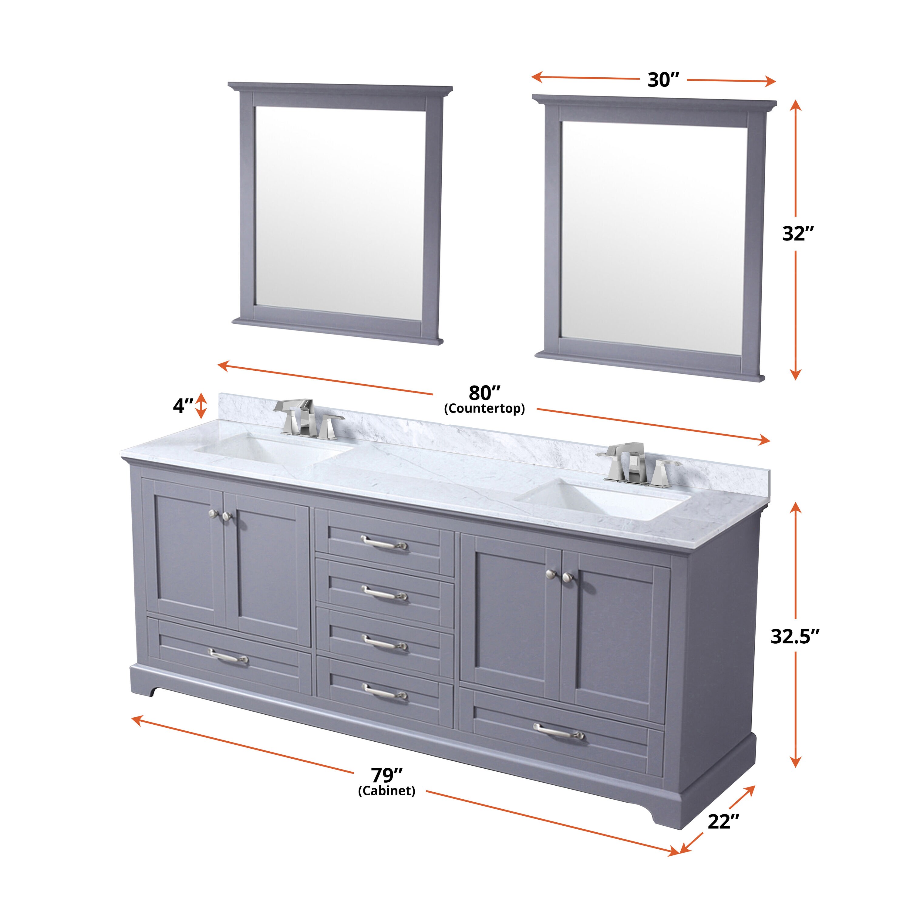 Lexora Dukes 80-in Dark Gray Undermount Double Sink Bathroom Vanity ...