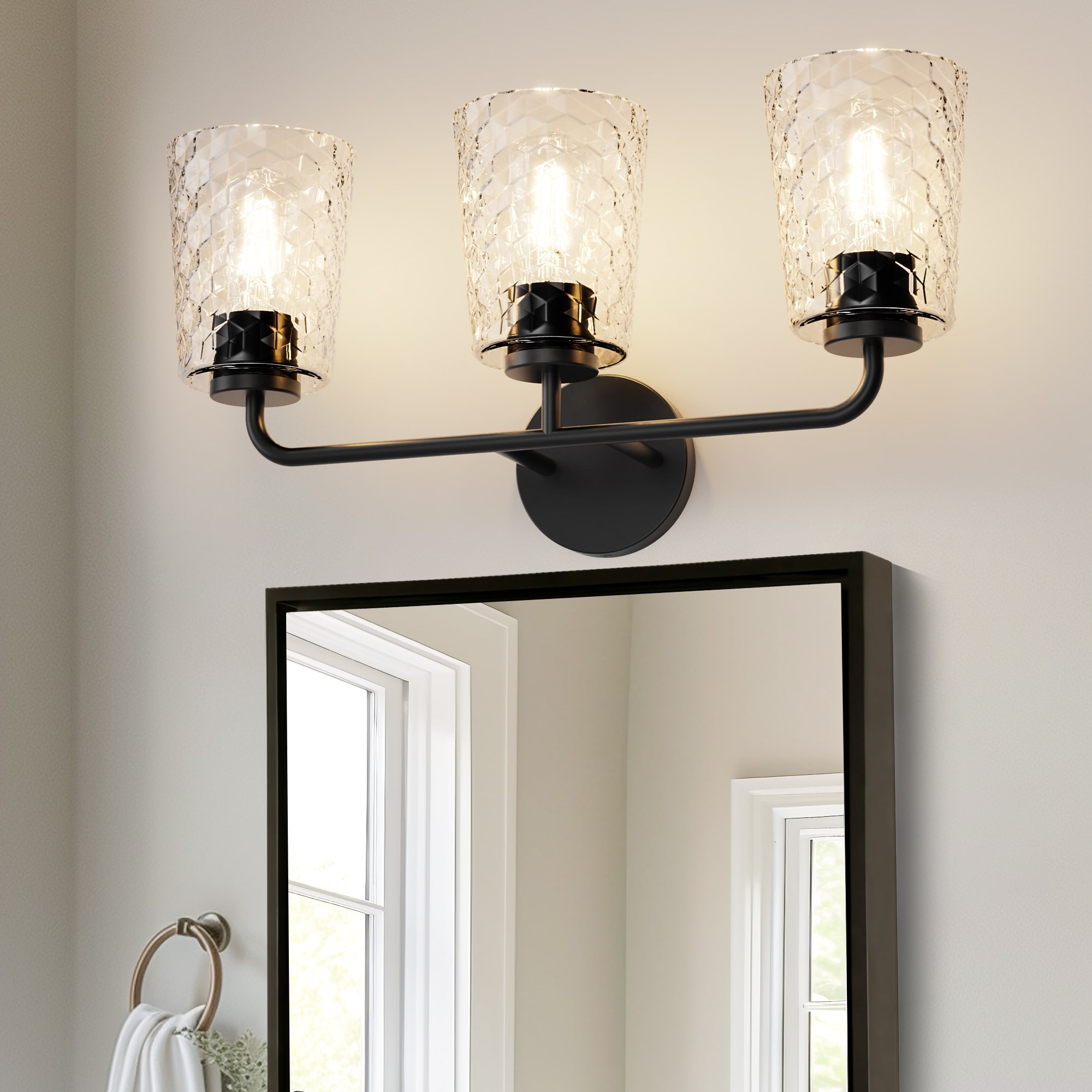 YANSUN LA-ZD-JQ14801CBL-11 22.7-in 3 -Light Matte Black Industrial Vanity light