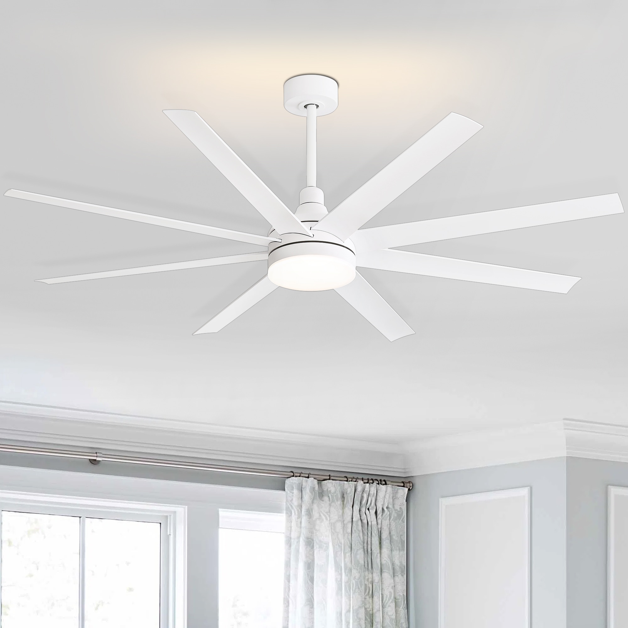 Breezary 23012-AW Windmill 65-in Color-Changing Integrated LED Matte White with ABS Blades Ceiling Fan With Light - Remote Included ( 8 -Blade )