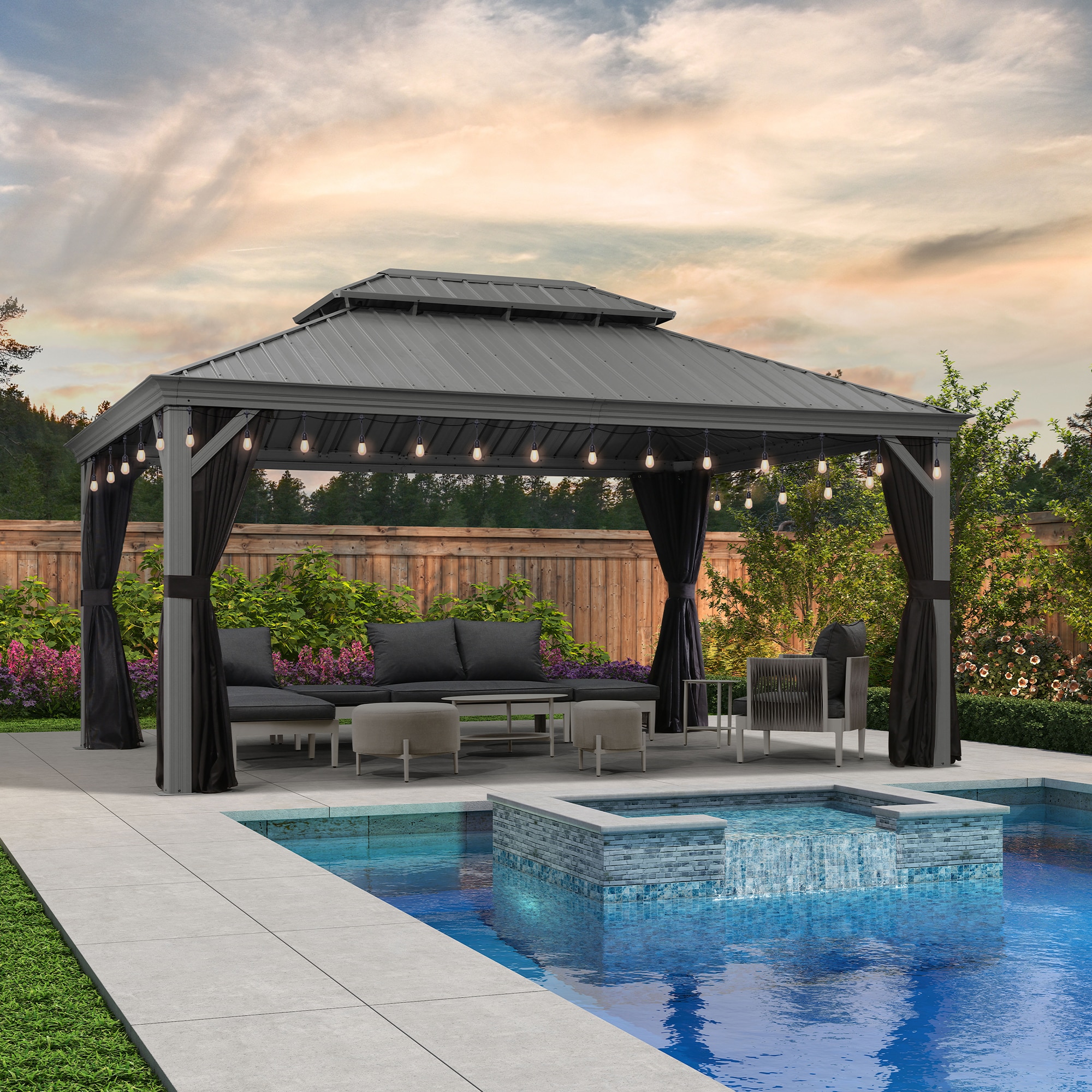 PURPLE LEAF LSHSHTG1216-DP4 16-ft x 12-ft Hardtop Gazebo Light Gray Gazebo with Hardtop Roof (Screen Included)
