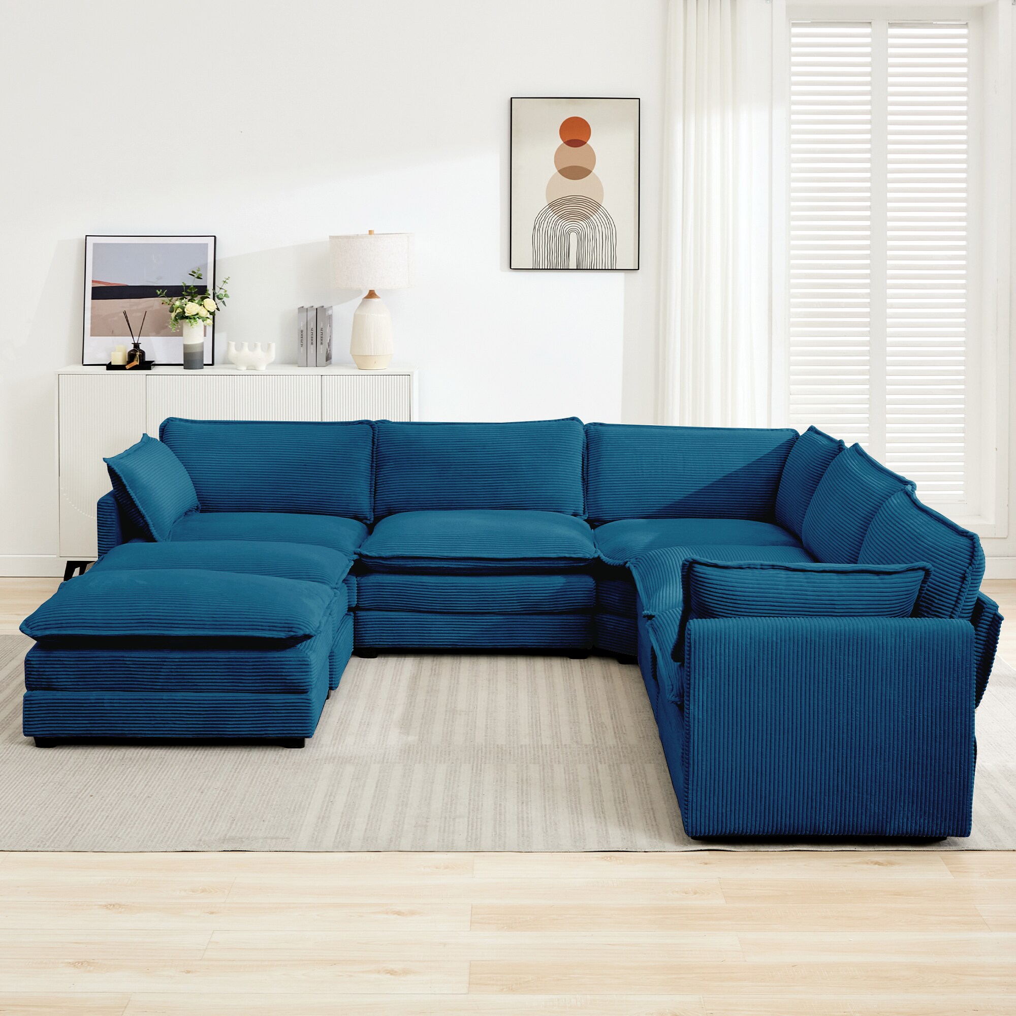 JEAREY 130-Inches Modern Navy Blue Velvet 6+ -seater Sectional