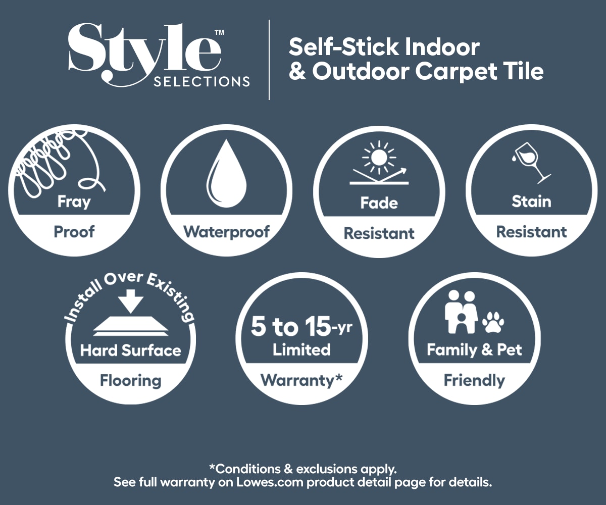 Style Selections Varna 18-in x 18-in Smoke Gray Peel and Stick Indoor or  Outdoor Carpet Tile (22.5-sq ft) in the Carpet Tile department at